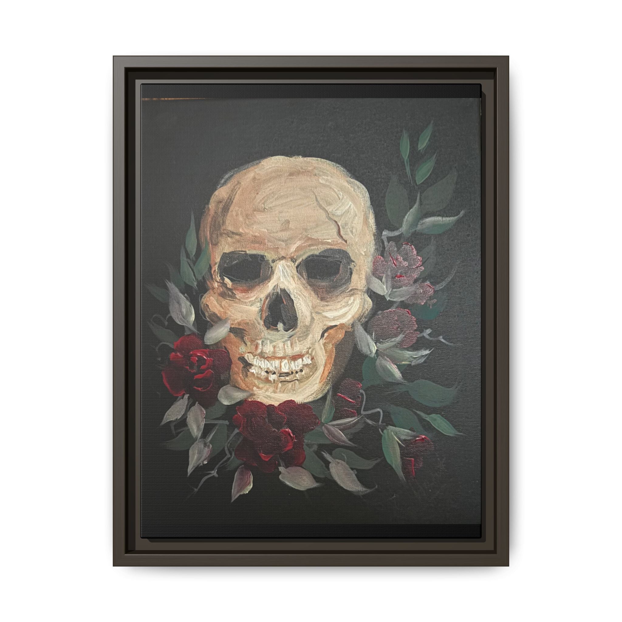 Framed Matte Canvas Skull & Roses Wall Art — Dark Gothic Home Decor