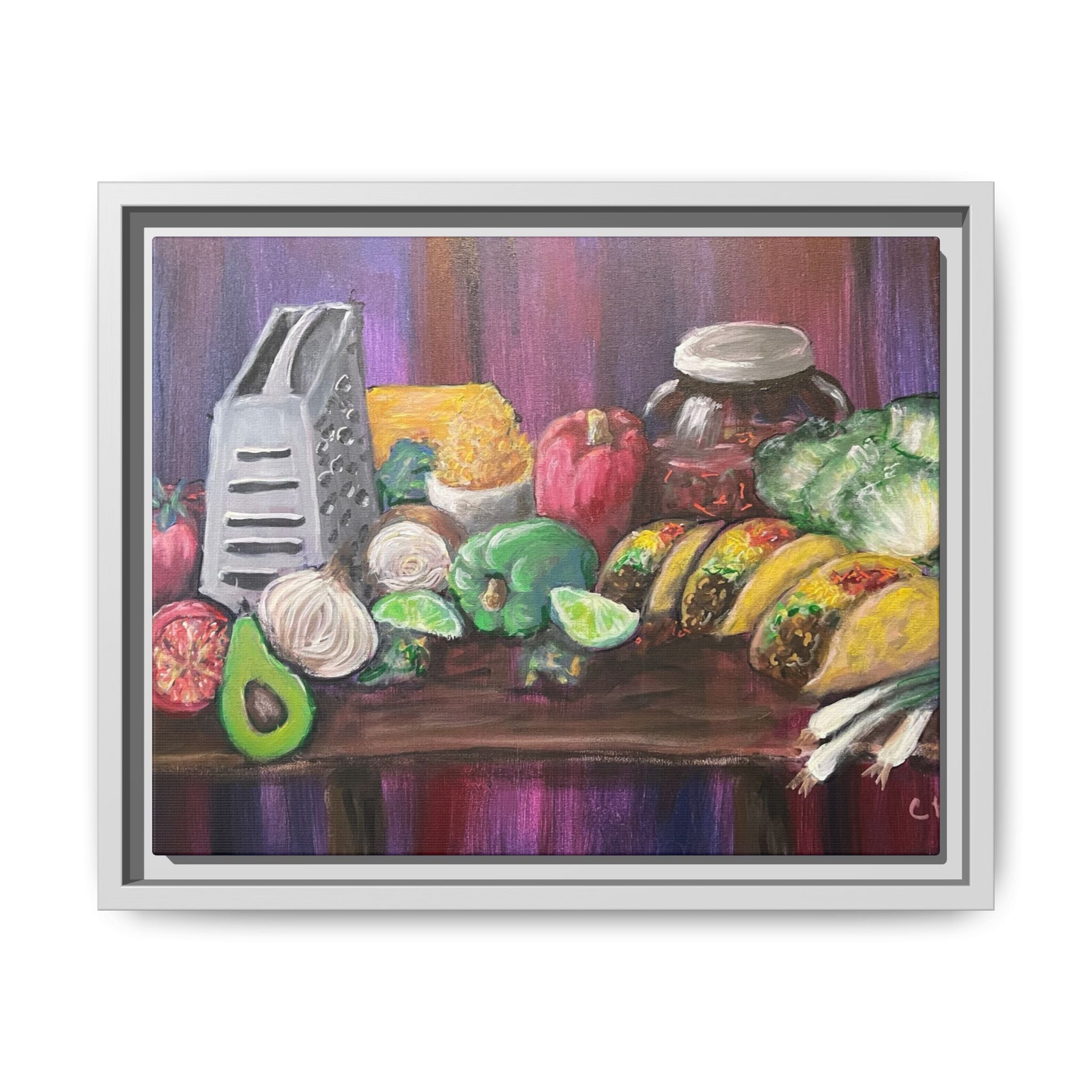 Taco Tuesday Framed Matte Canvas: Colorful Kitchen Still Life Painting