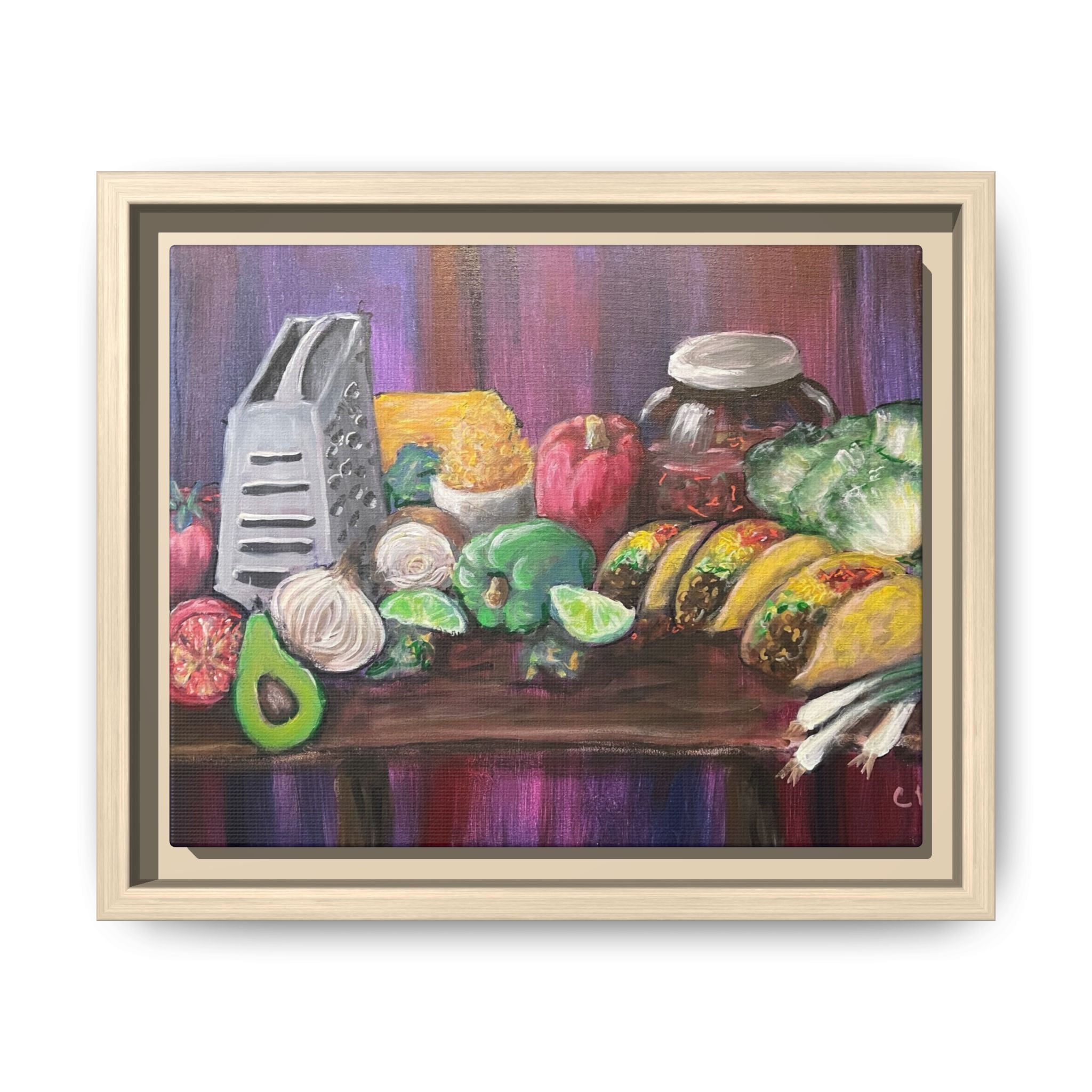 Taco Tuesday Framed Matte Canvas: Colorful Kitchen Still Life Painting