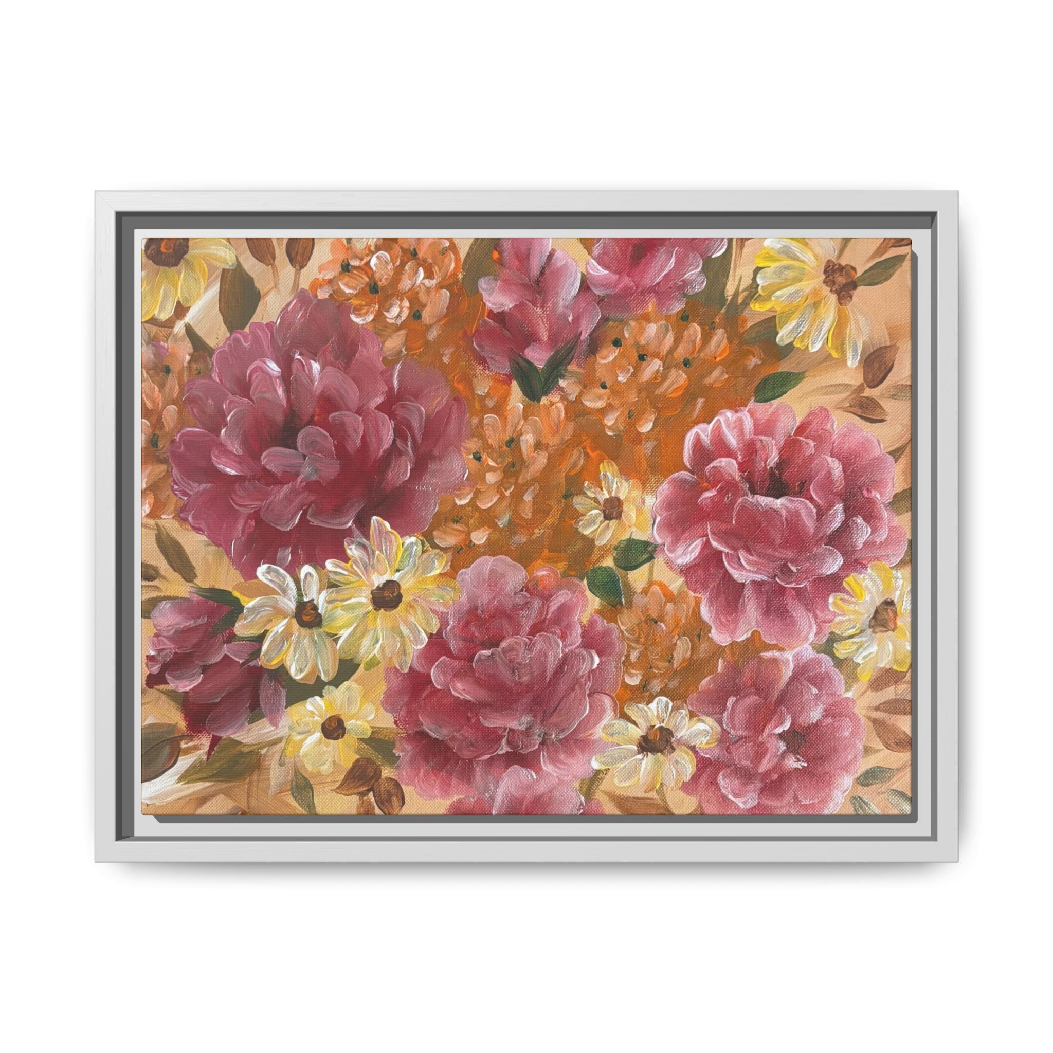 Warm Framed Floral Canvas Print — Vintage Pink Peonies Wall Art