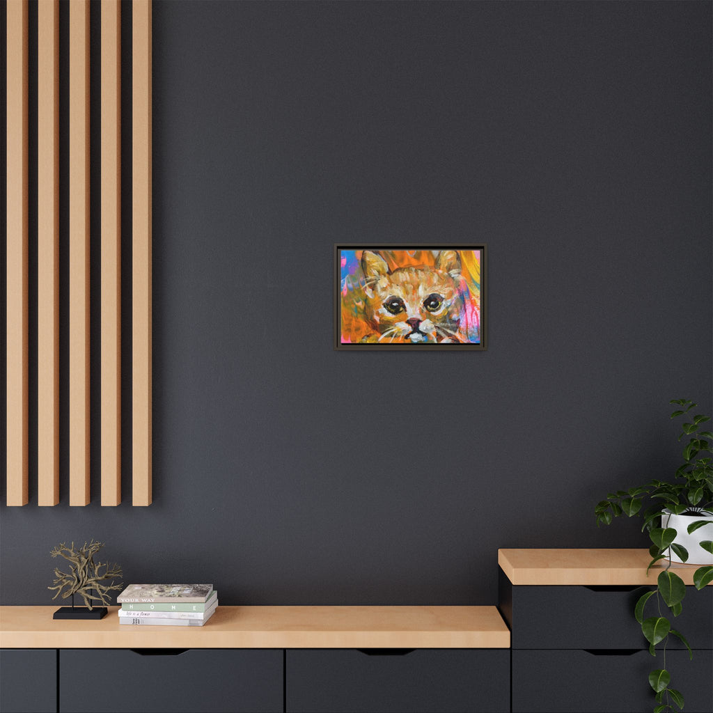 Framed Matte Canvas: Colorful Abstract Ginger Cat Wall Art