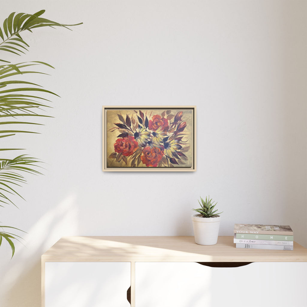 Framed Floral Canvas Wall Art — Vintage Rose Bouquet Matte Print