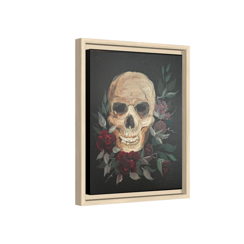 Framed Matte Canvas Skull & Roses Wall Art — Dark Gothic Home Decor