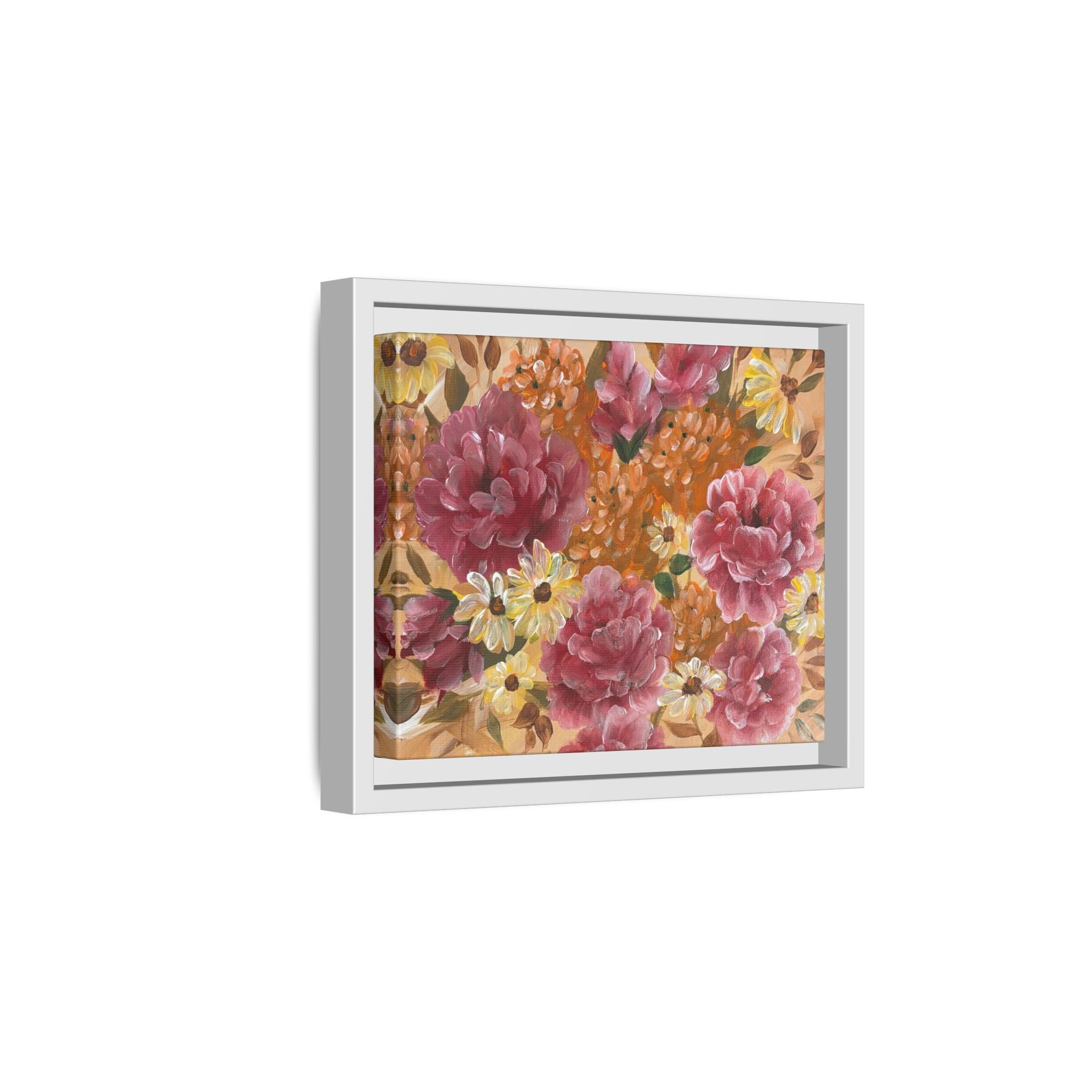 Warm Framed Floral Canvas Print — Vintage Pink Peonies Wall Art
