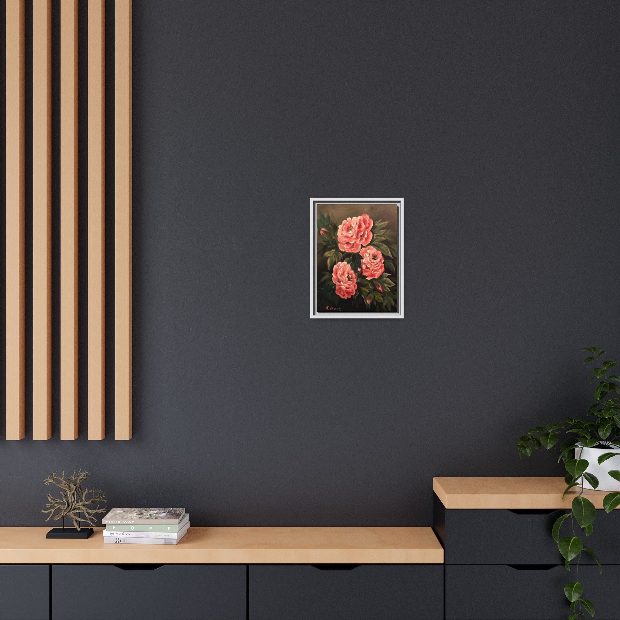 Framed Floral Canvas Art — Pink Peonies Matte Print