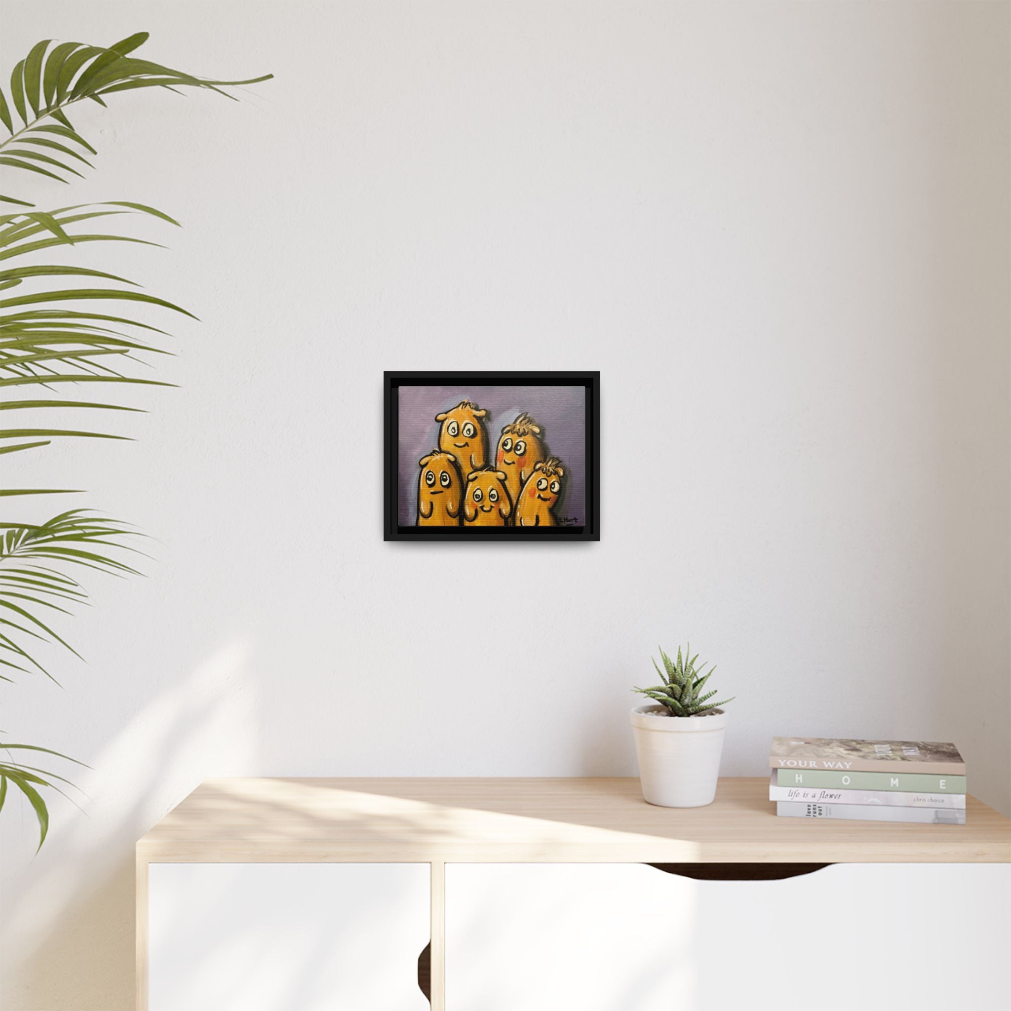 Whimsical Family Monsters Matte Canvas Framed Wall Art