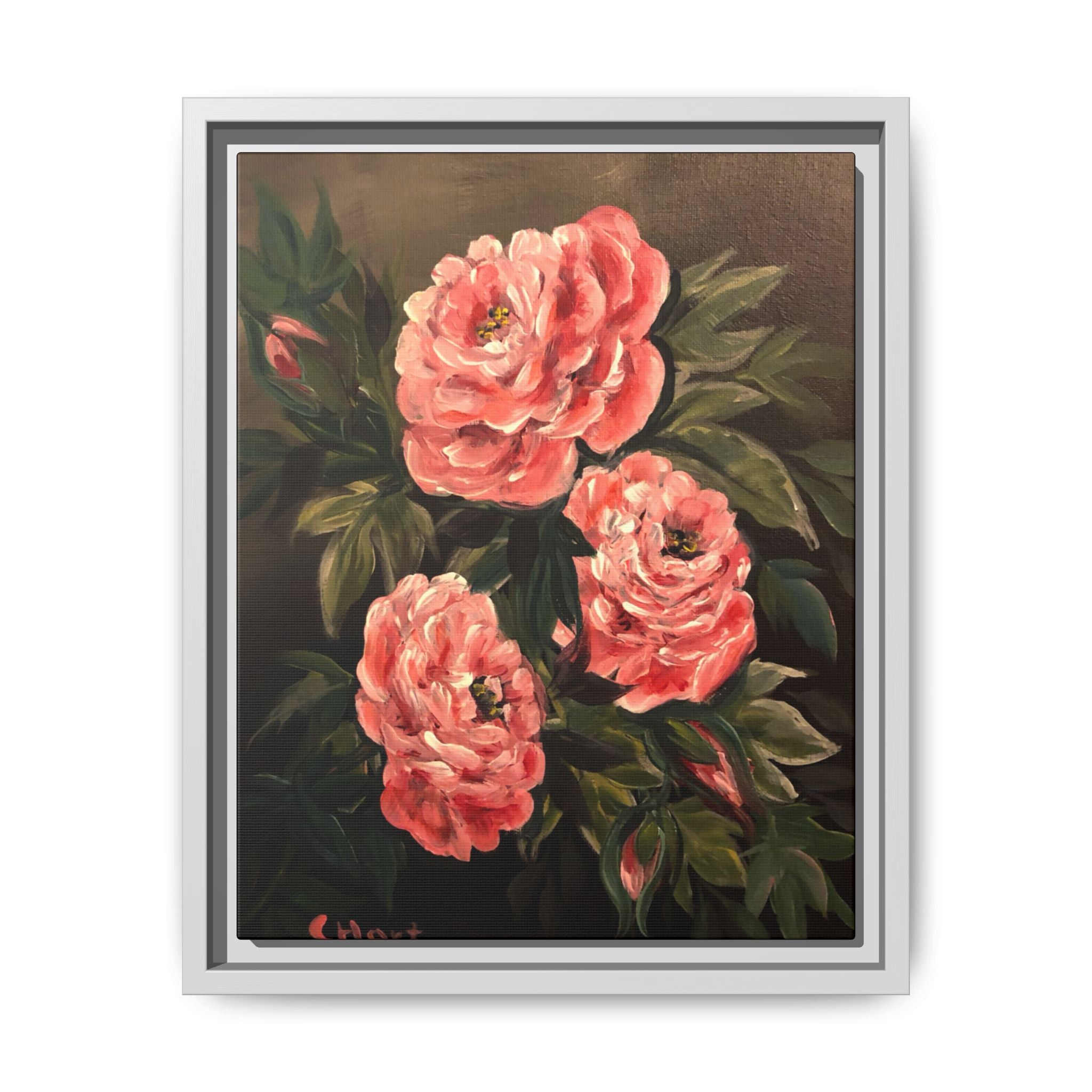 Framed Floral Canvas Art — Pink Peonies Matte Print