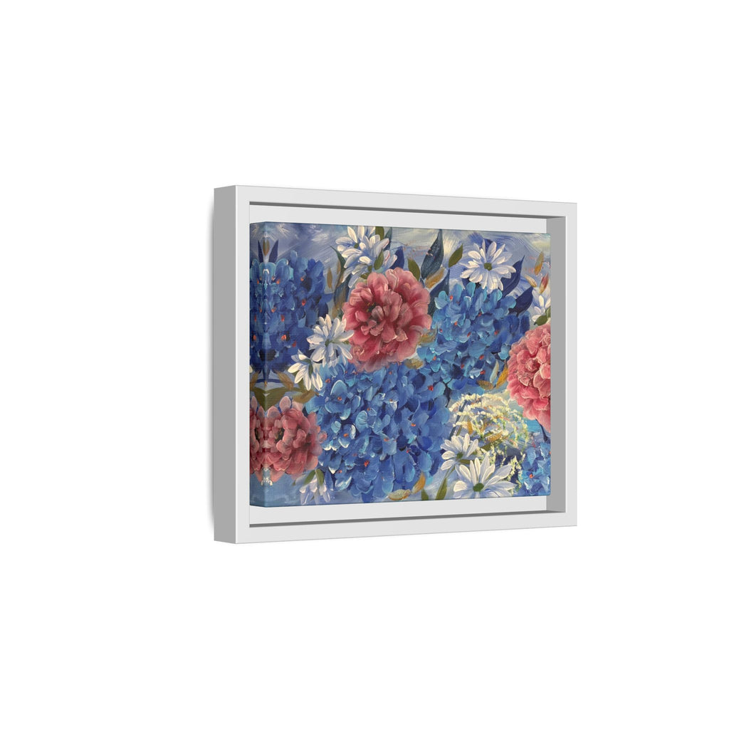 Cool Blue Framed Floral Canvas Print — Blue Hydrangea & Pink Peony Wall Art