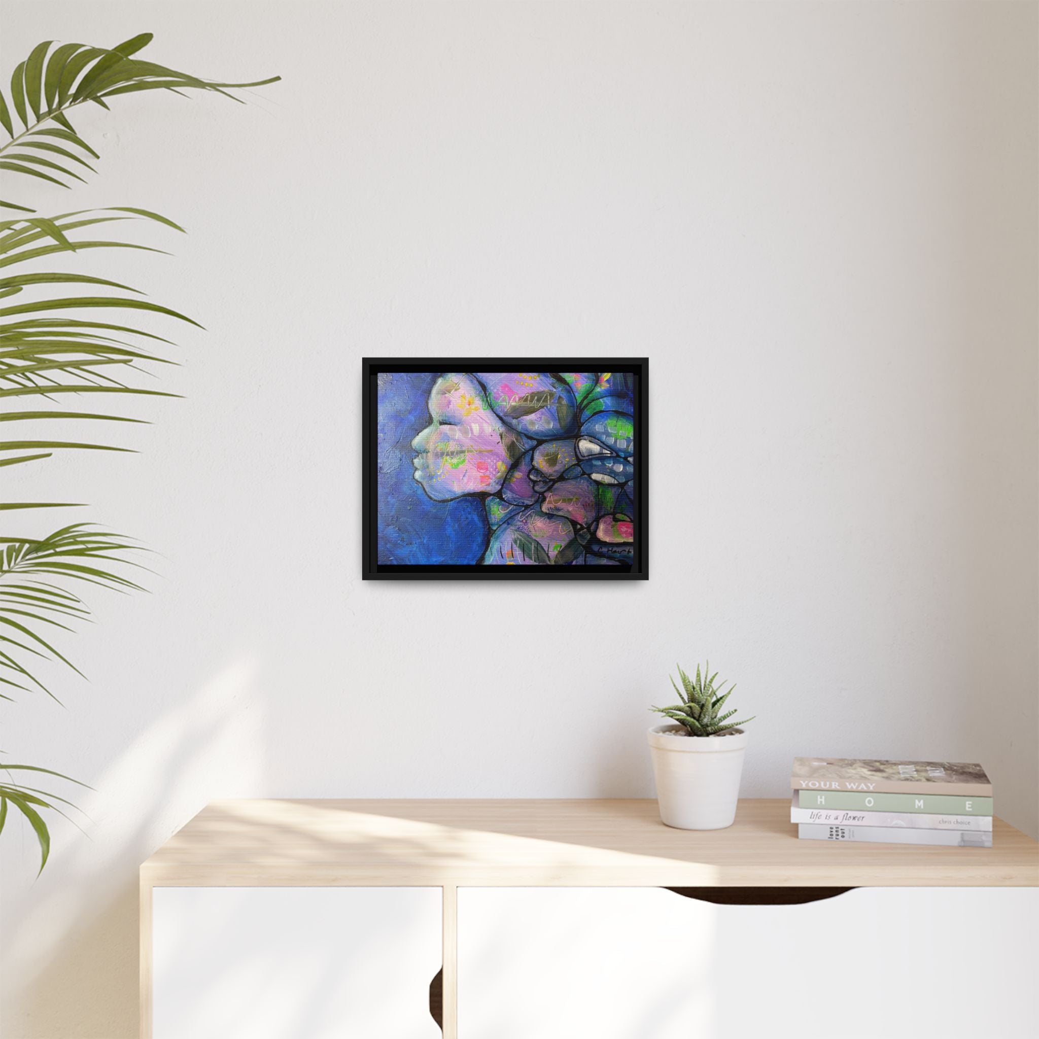 Abstract Woman Framed Matte Canvas Art — Colorful Abstract Profile Portrait