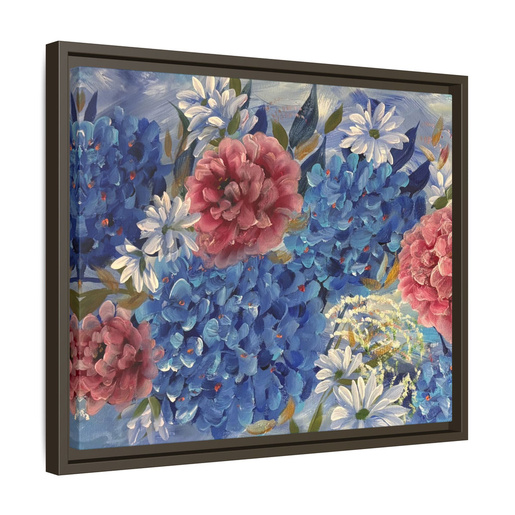 Cool Blue Framed Floral Canvas Print — Blue Hydrangea & Pink Peony Wall Art