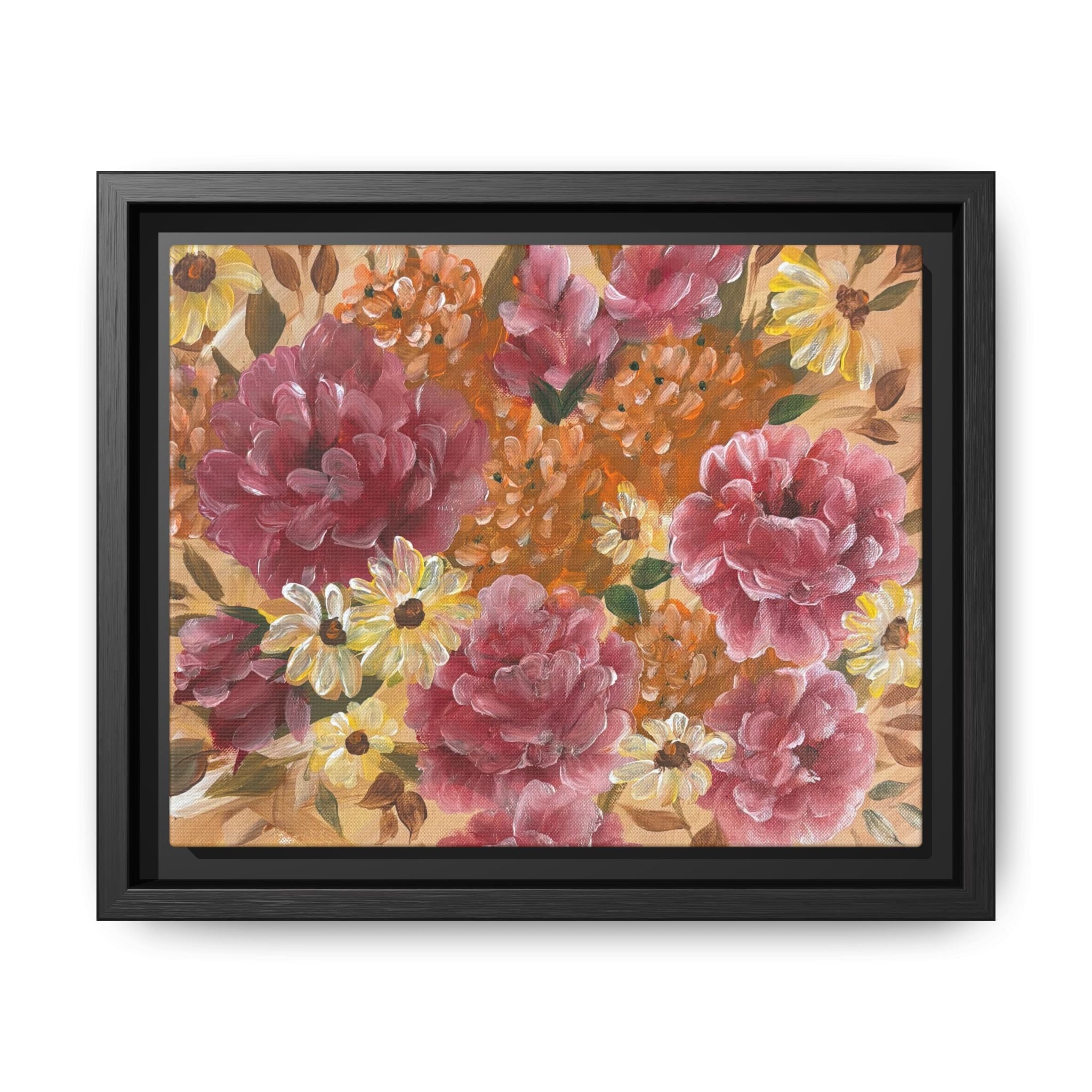 Warm Framed Floral Canvas Print — Vintage Pink Peonies Wall Art