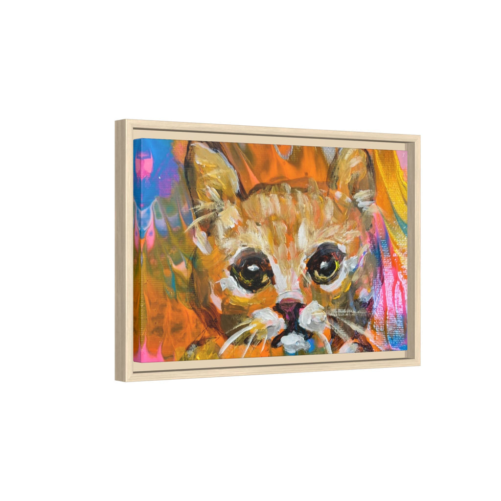Framed Matte Canvas: Colorful Abstract Ginger Cat Wall Art