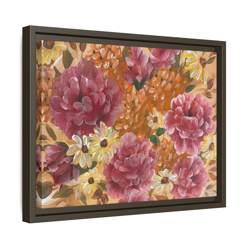 Warm Framed Floral Canvas Print — Vintage Pink Peonies Wall Art