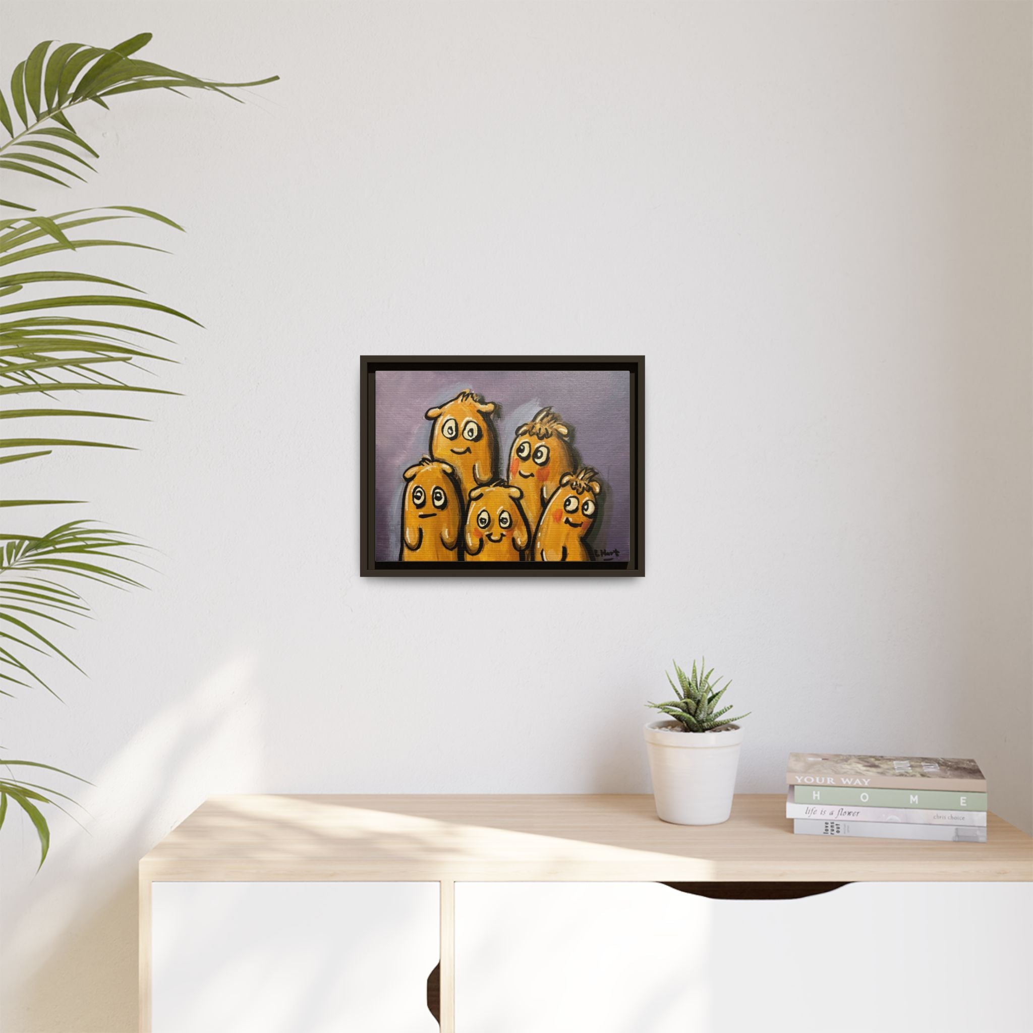 Whimsical Family Monsters Matte Canvas Framed Wall Art