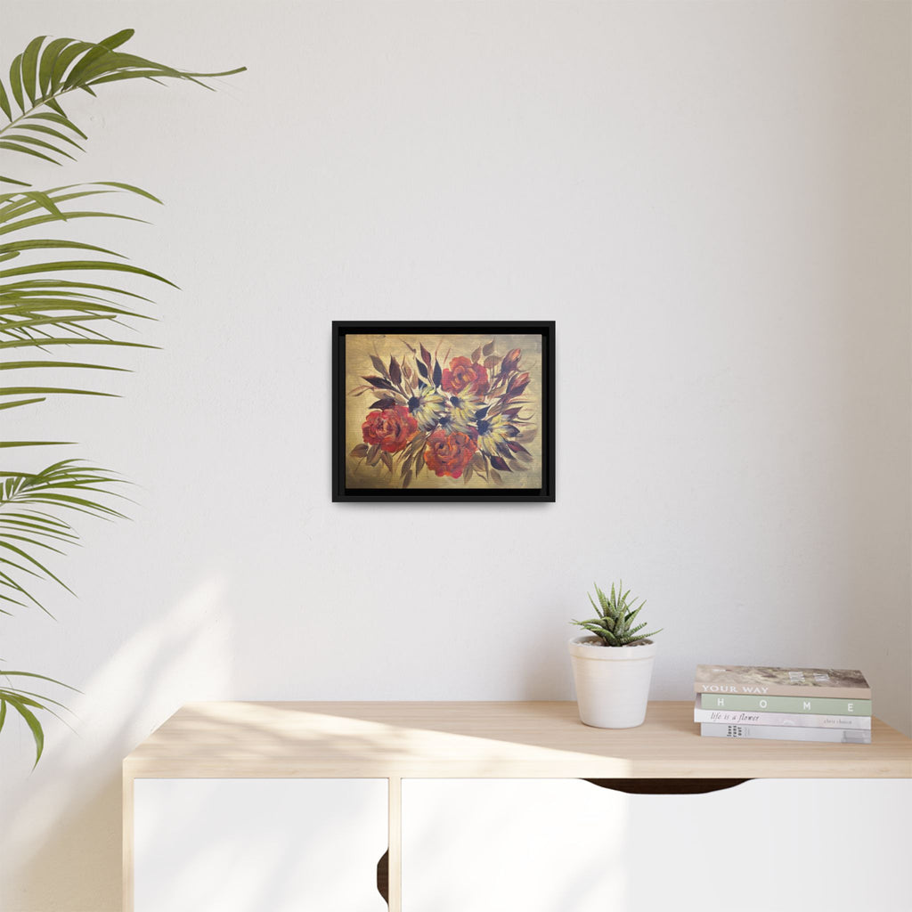 Framed Floral Canvas Wall Art — Vintage Rose Bouquet Matte Print