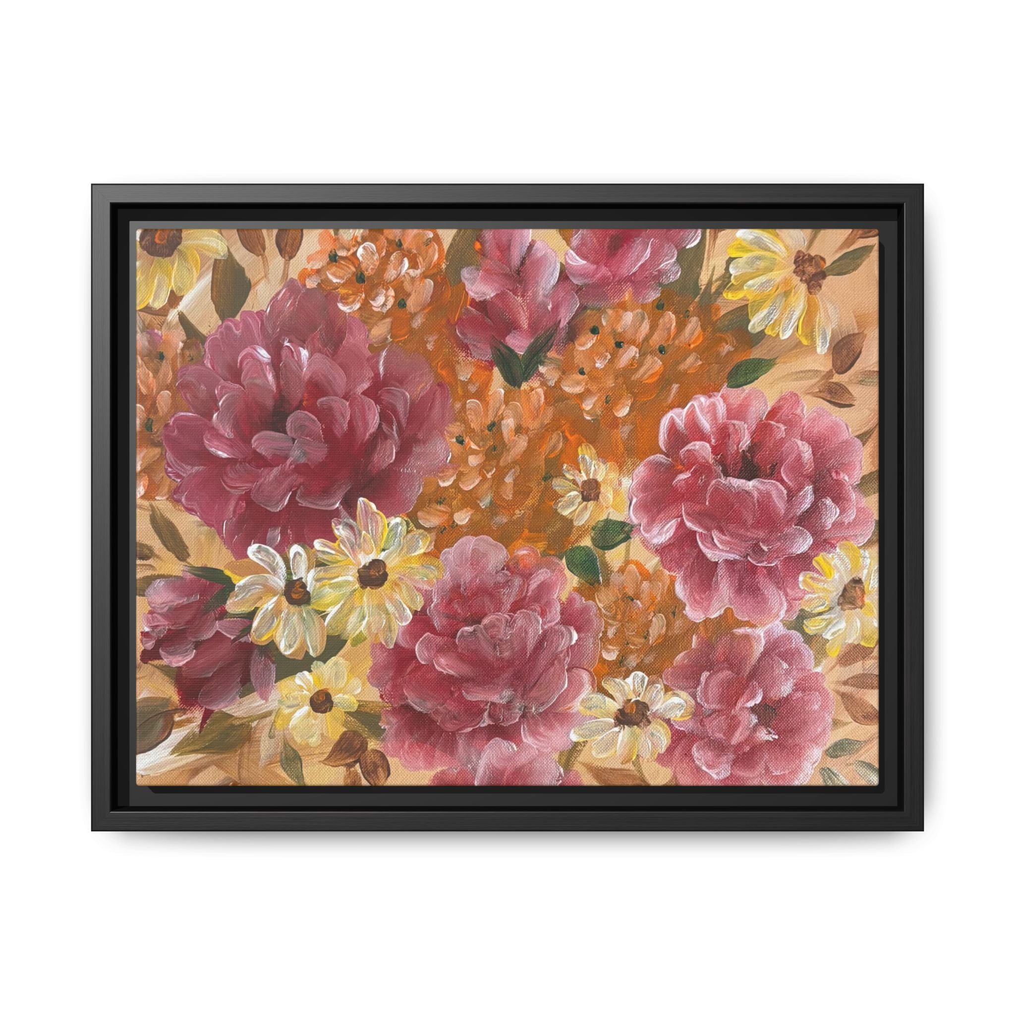 Warm Framed Floral Canvas Print — Vintage Pink Peonies Wall Art