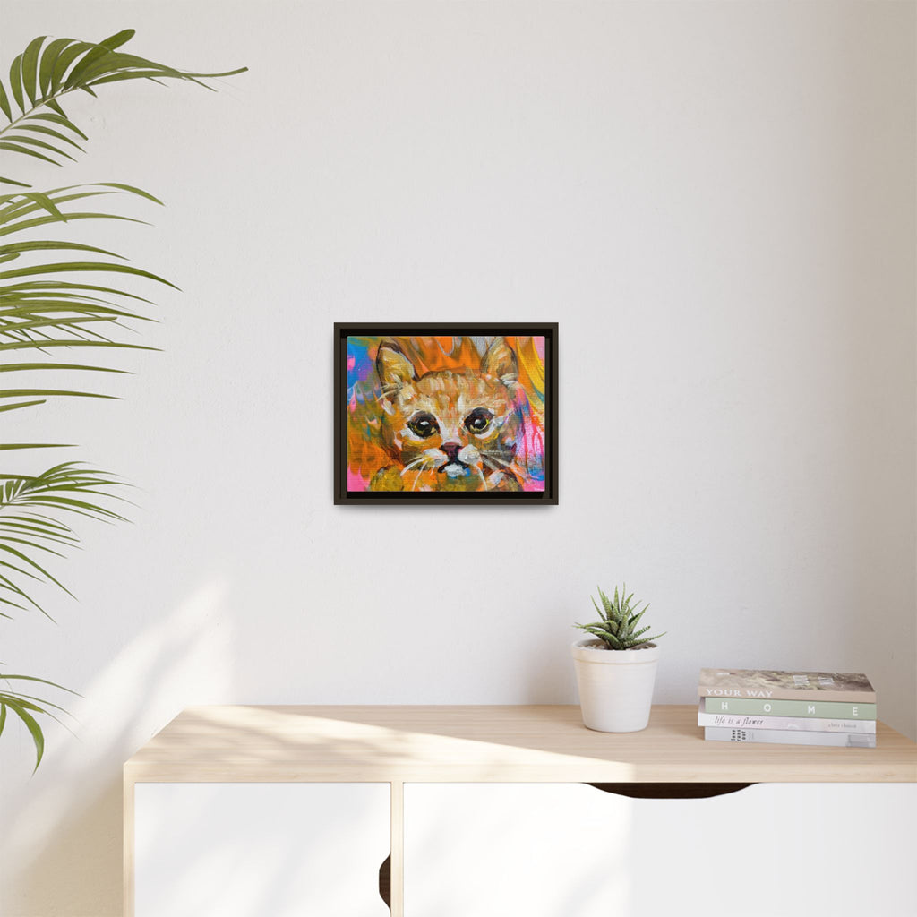 Framed Matte Canvas: Colorful Abstract Ginger Cat Wall Art