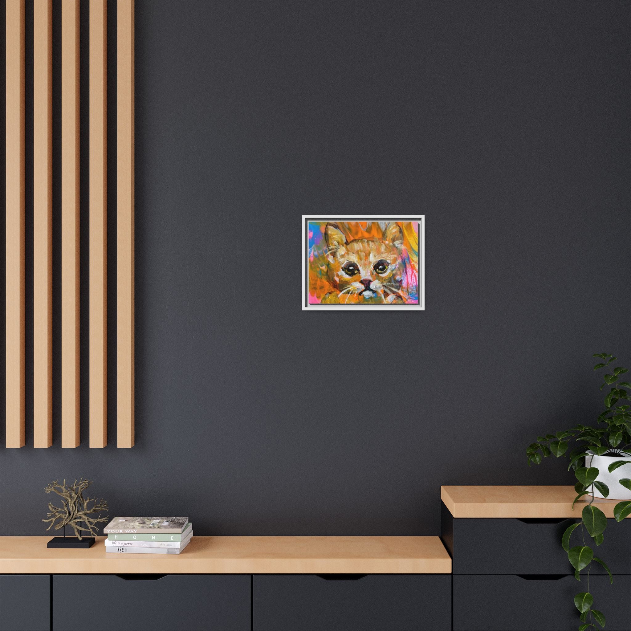 Framed Matte Canvas: Colorful Abstract Ginger Cat Wall Art