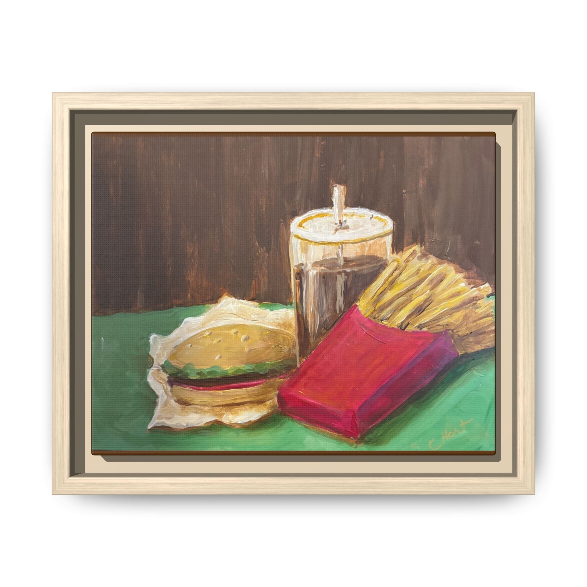 Burger and Fries Matte Canvas, Framed (Multi-color)