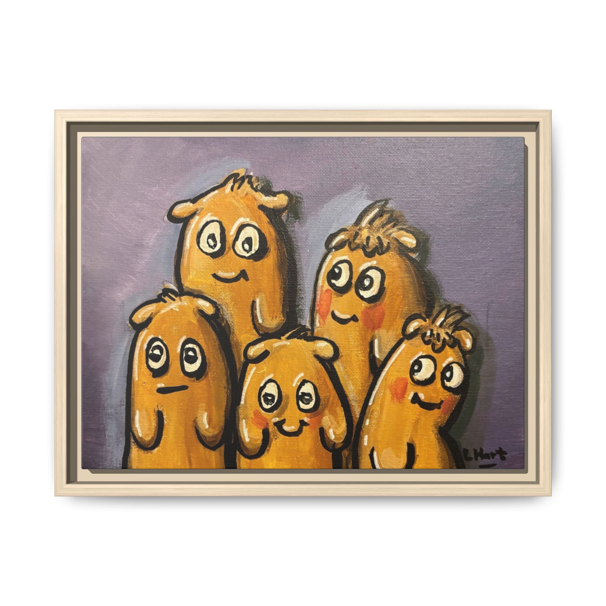 Whimsical Family Monsters Matte Canvas Framed Wall Art