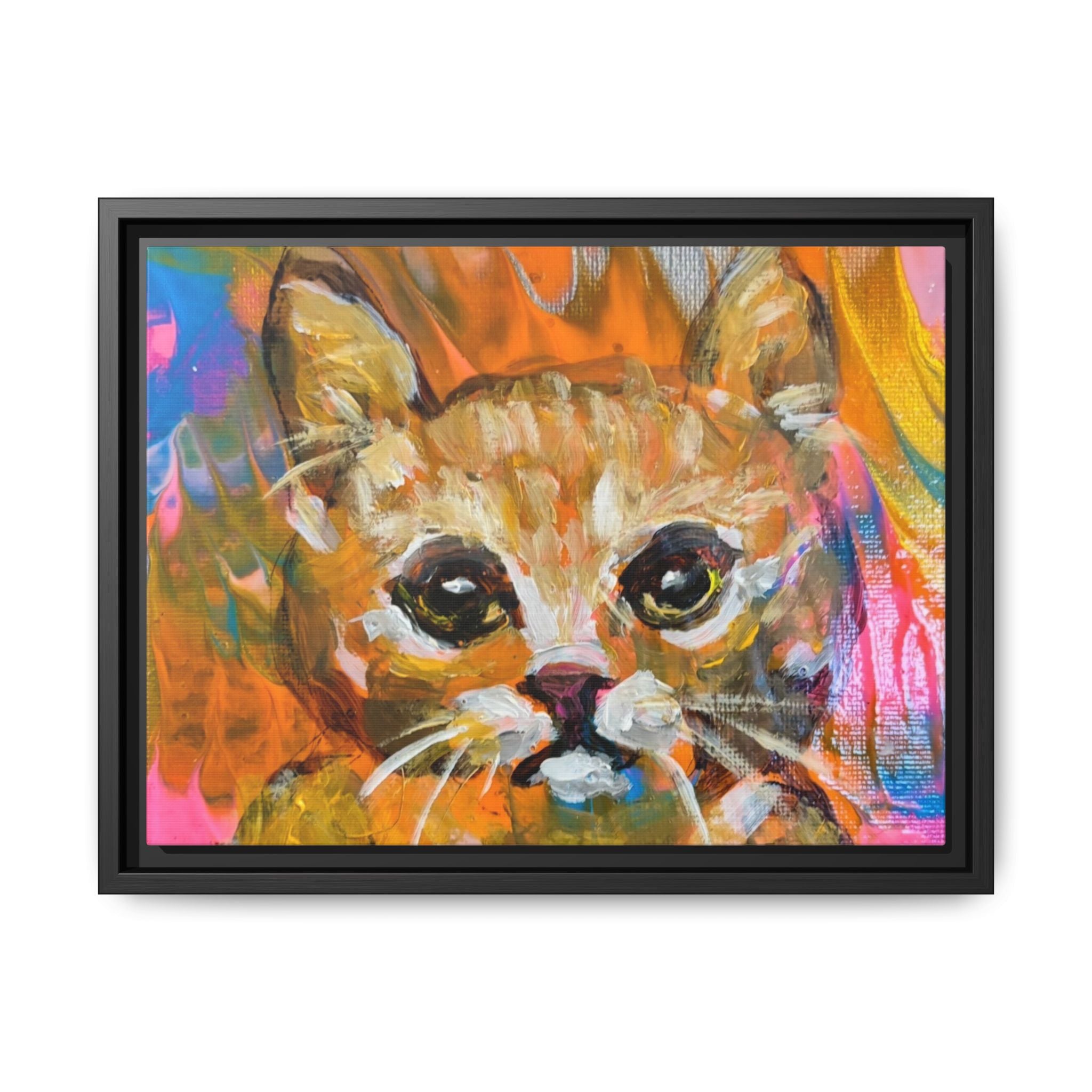 Framed Matte Canvas: Colorful Abstract Ginger Cat Wall Art