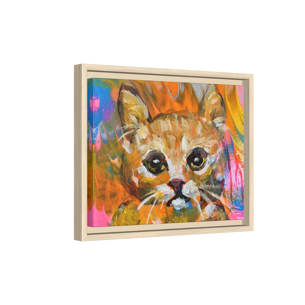 Framed Matte Canvas: Colorful Abstract Ginger Cat Wall Art