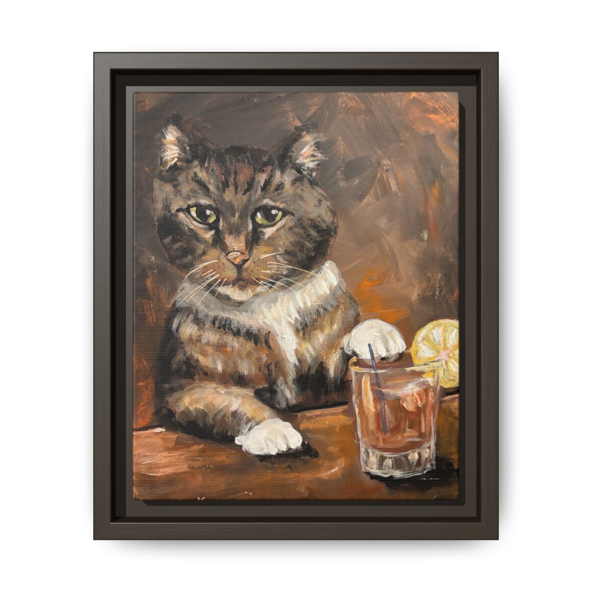 Tabby Cat With Drink - Matte Canvas Wall Art