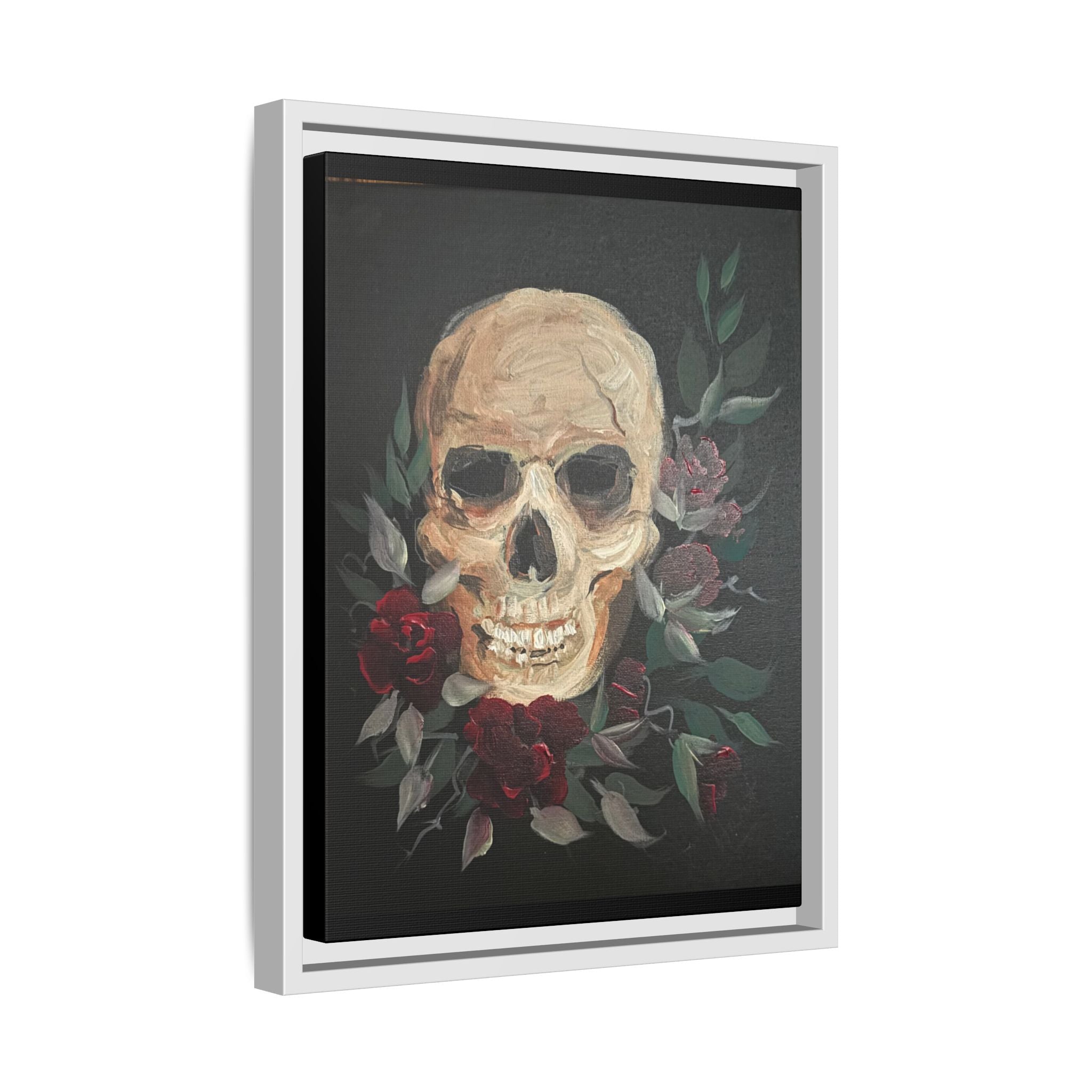 Framed Matte Canvas Skull & Roses Wall Art — Dark Gothic Home Decor
