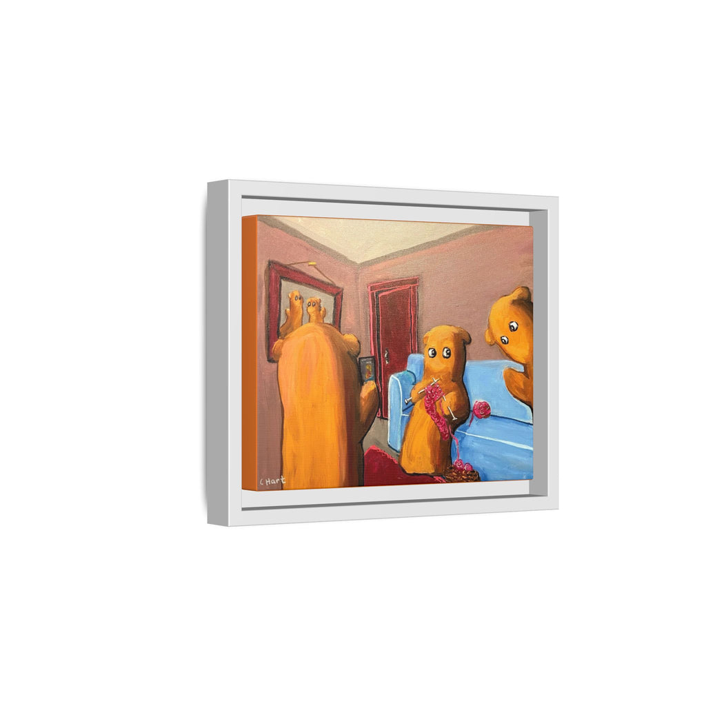 Whimsical Bear Family Framed Canvas Art — Matte Multi-Color Wall Decor