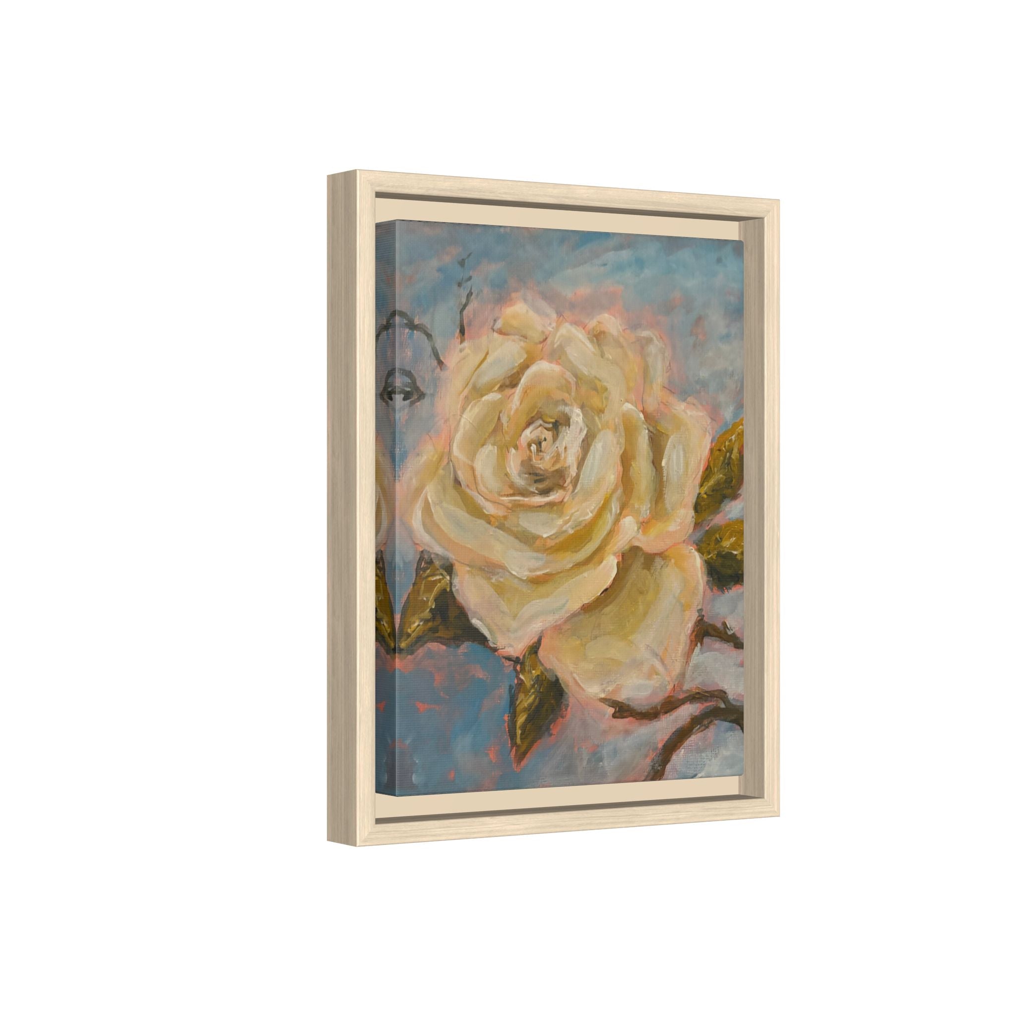 Warm White Rose Framed Matte Canvas - Vintage Rose Floral Wall Art