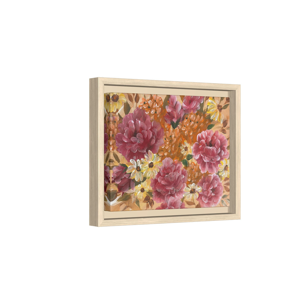 Warm Floral Framed Floral Canvas Print — Pink Peony & Daisies Wall Art