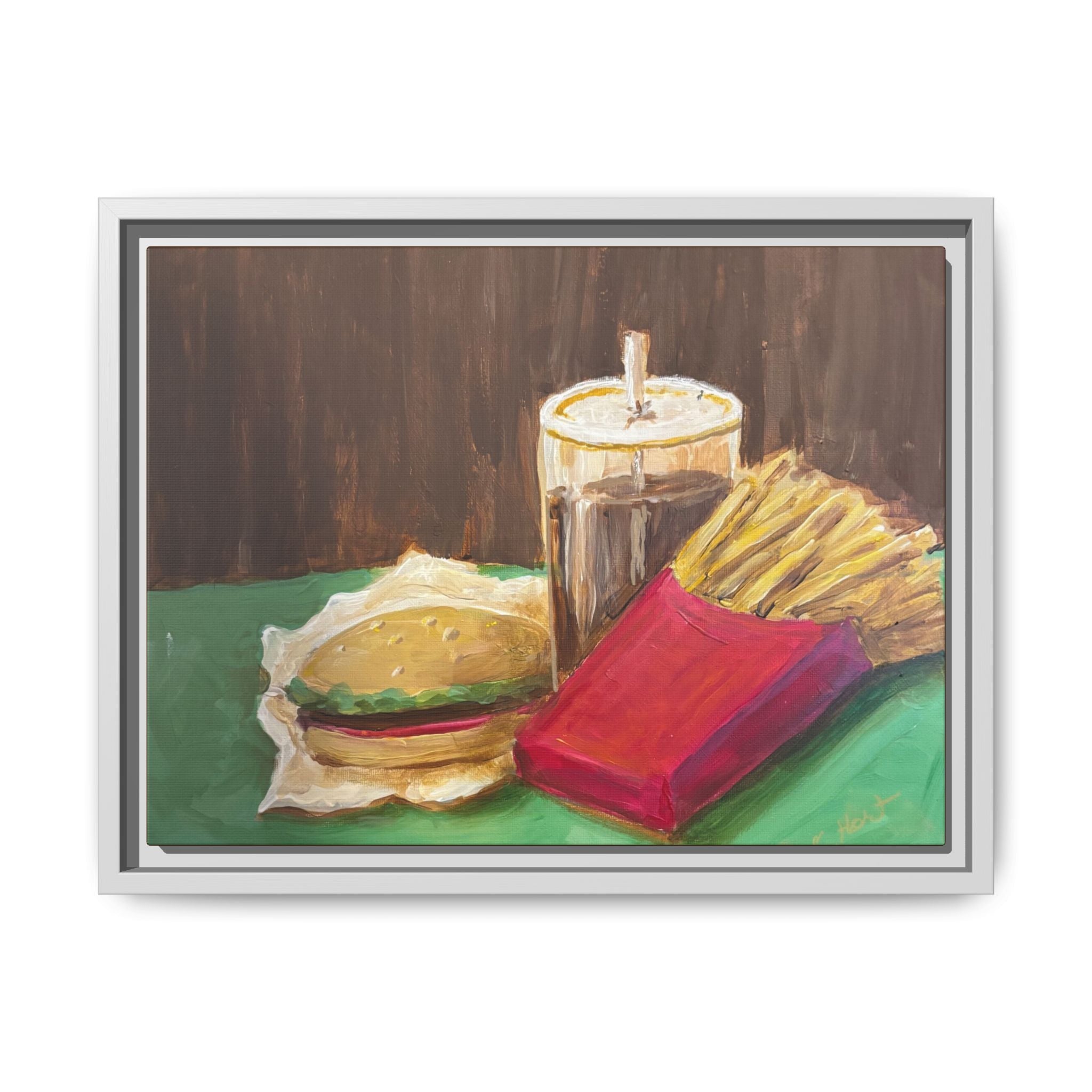 Burger and Fries Matte Canvas, Framed (Multi-color)