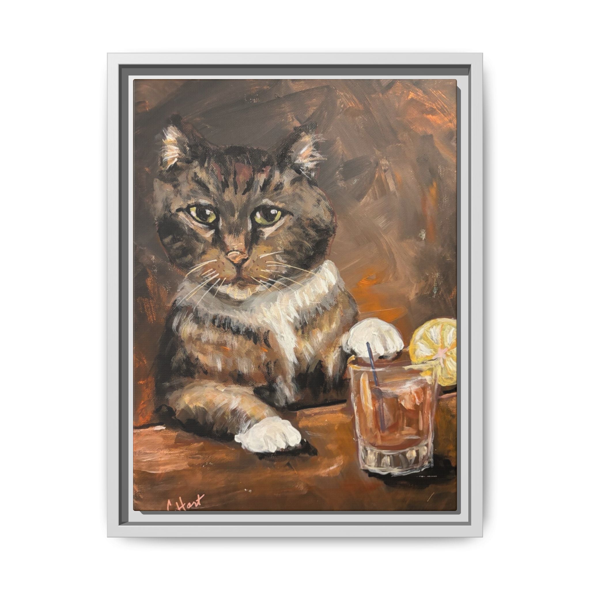 Tabby Cat With Drink - Matte Canvas Wall Art