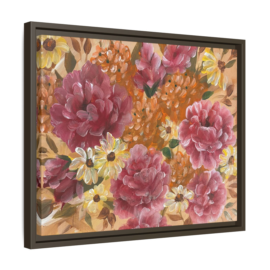 Warm Framed Floral Canvas Print — Vintage Pink Peonies Wall Art