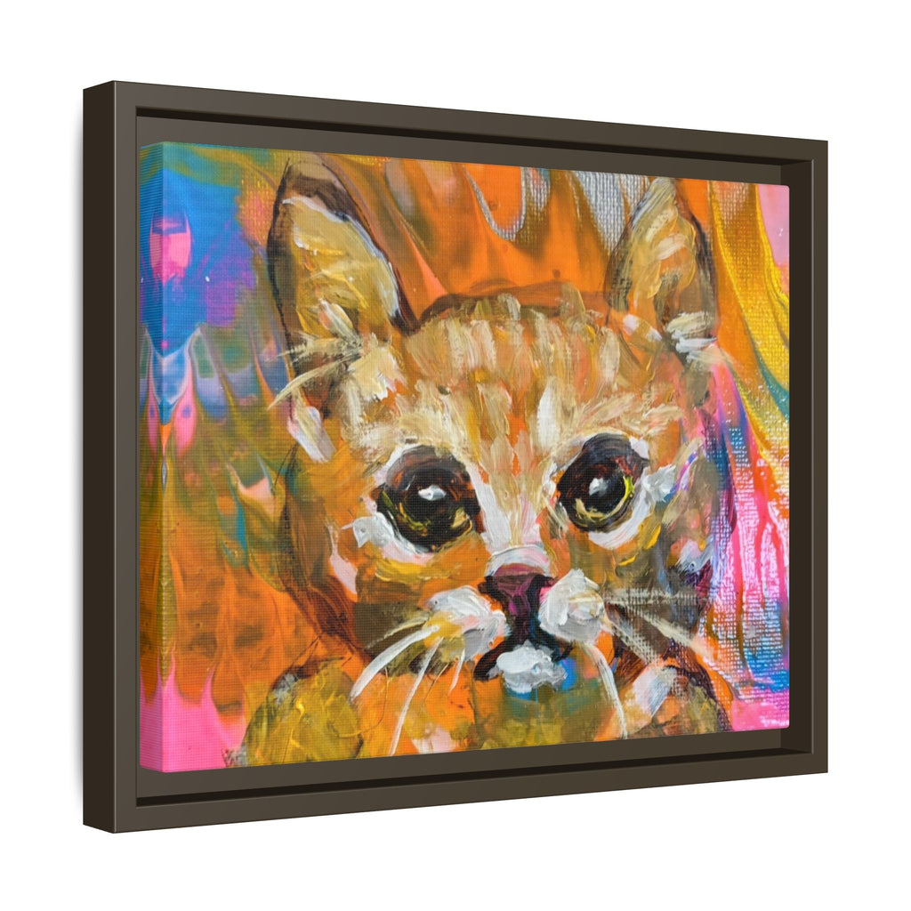 Framed Matte Canvas: Colorful Abstract Ginger Cat Wall Art