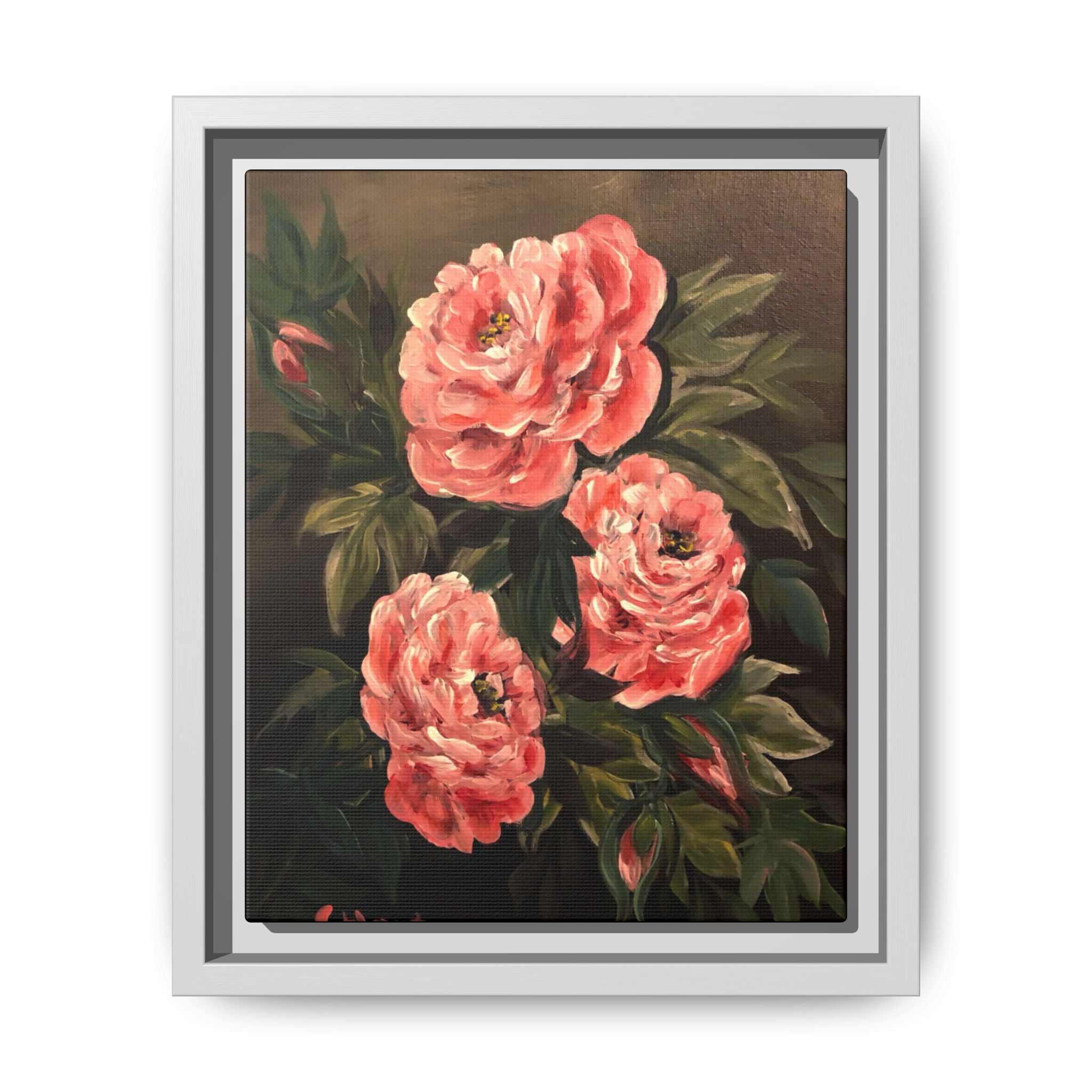 Framed Floral Canvas Art — Pink Peonies Matte Print