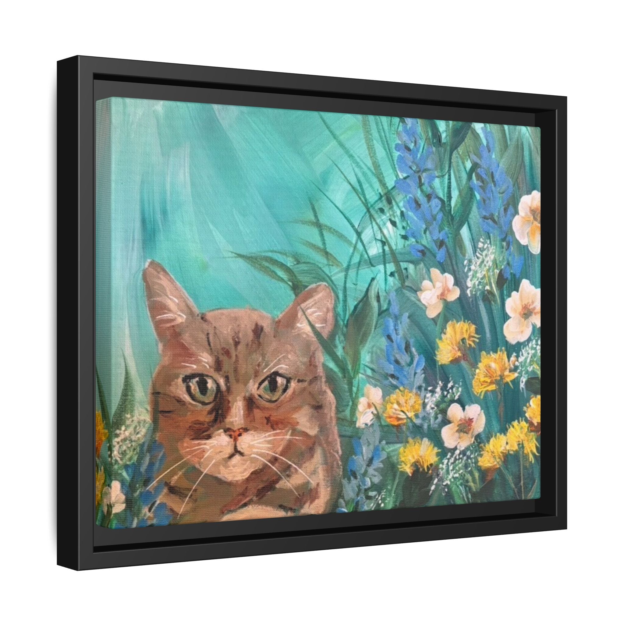 Framed Cat Portrait Canvas — Floral Wall Art