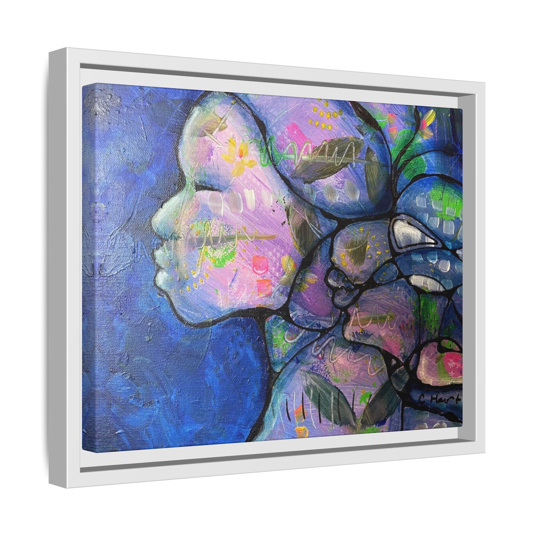 Abstract Woman Framed Matte Canvas Art — Colorful Abstract Profile Portrait