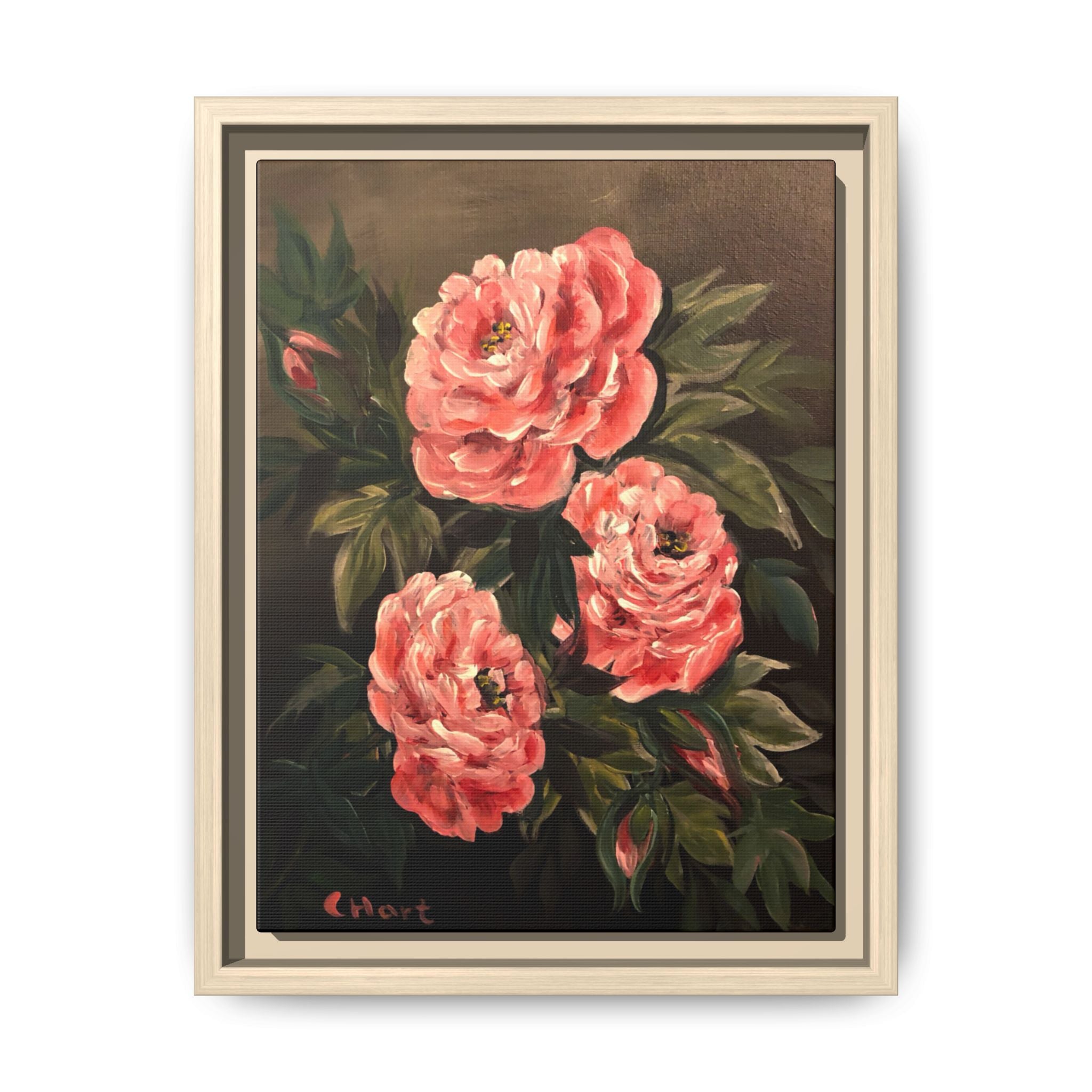 Framed Floral Canvas Art — Pink Peonies Matte Print