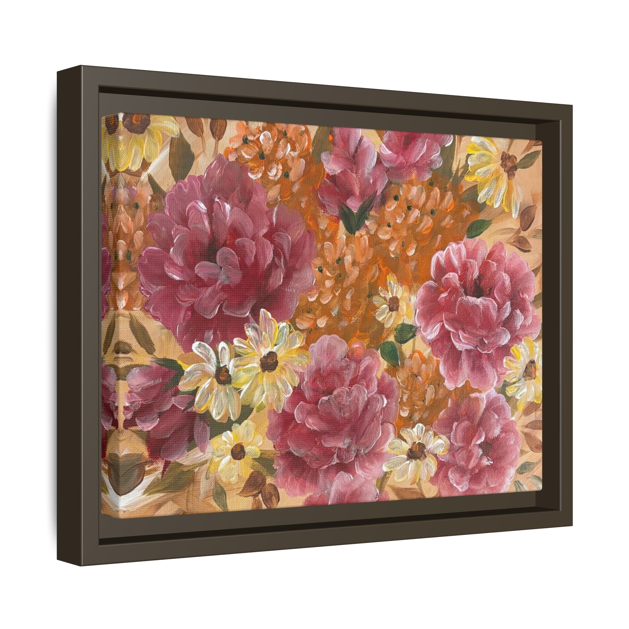Warm Framed Floral Canvas Print — Vintage Pink Peonies Wall Art