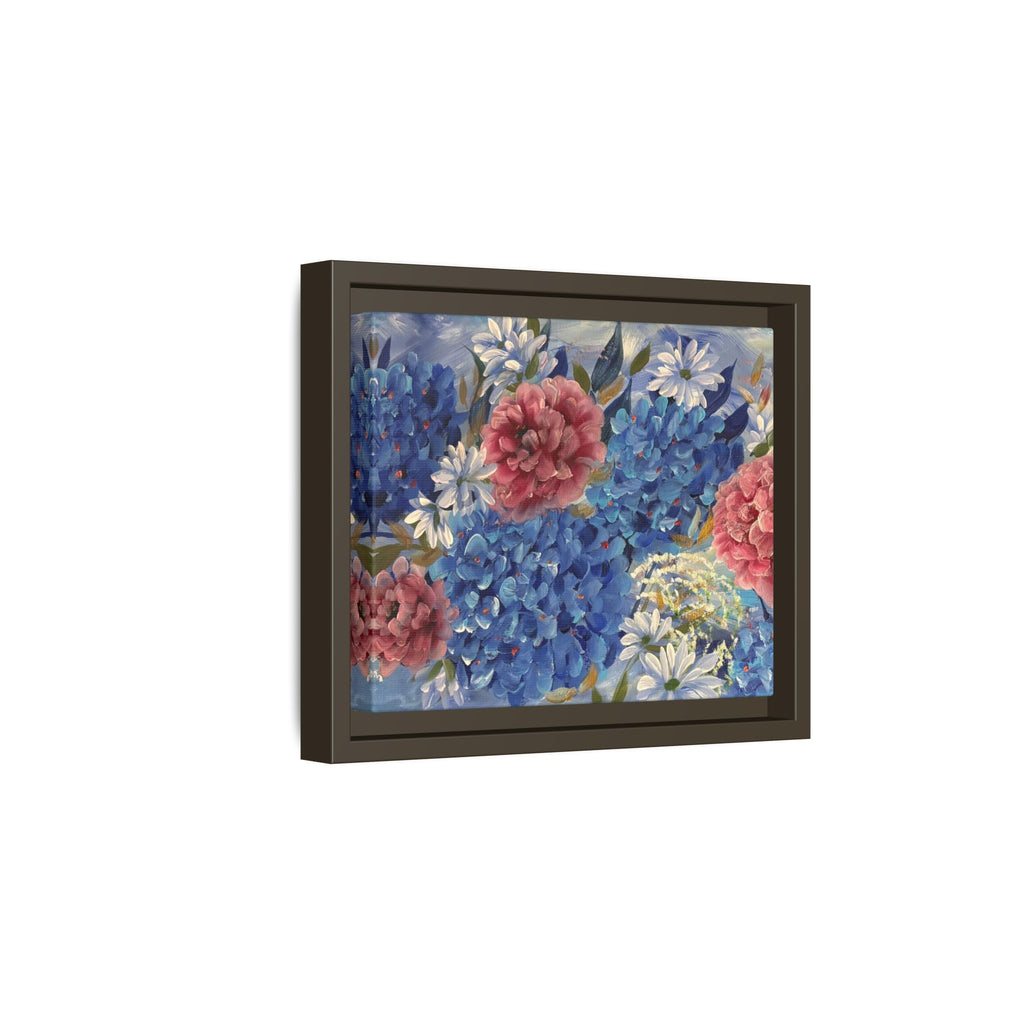 Cool Blue Framed Floral Canvas Print — Blue Hydrangea & Pink Peony Wall Art