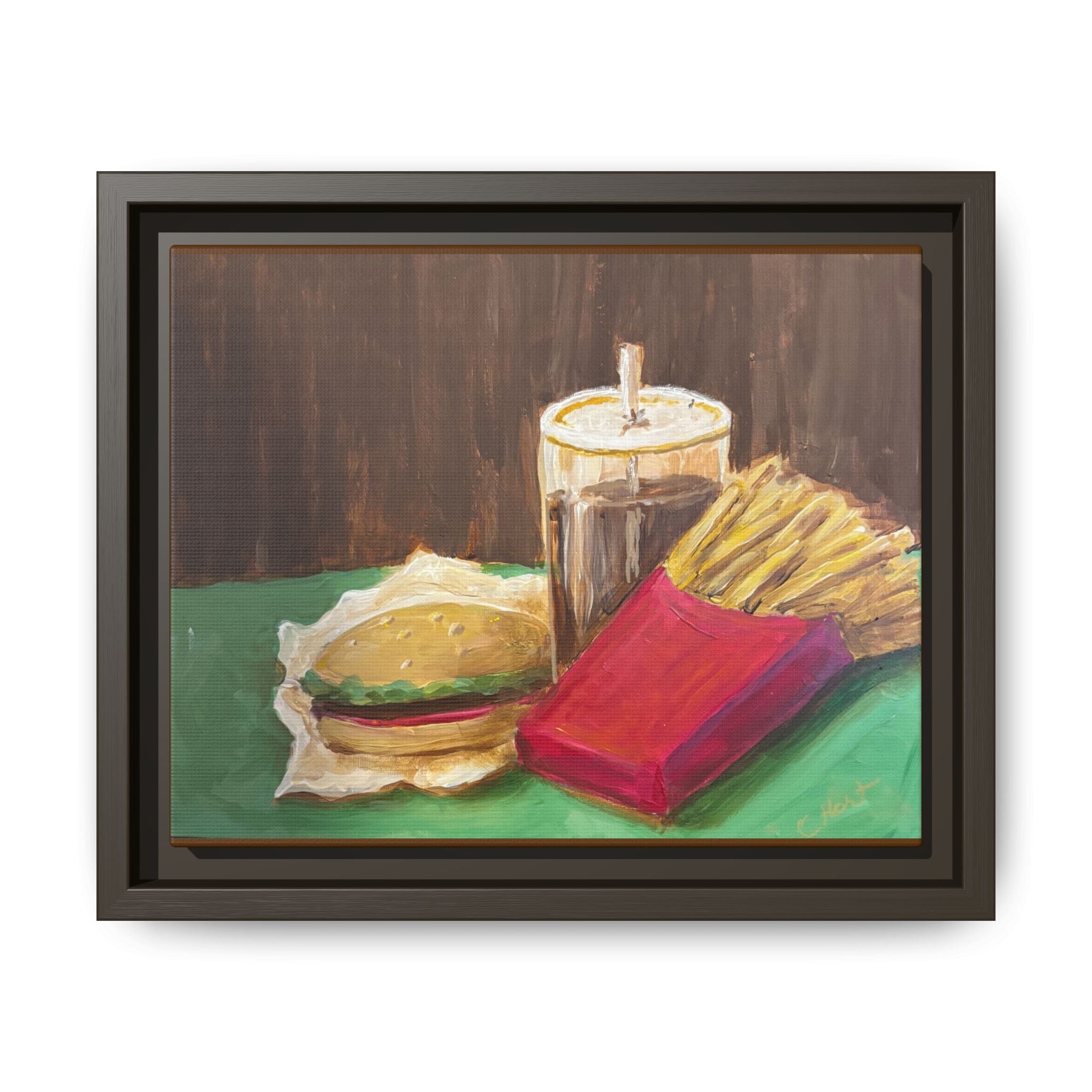 Burger and Fries Matte Canvas, Framed (Multi-color)