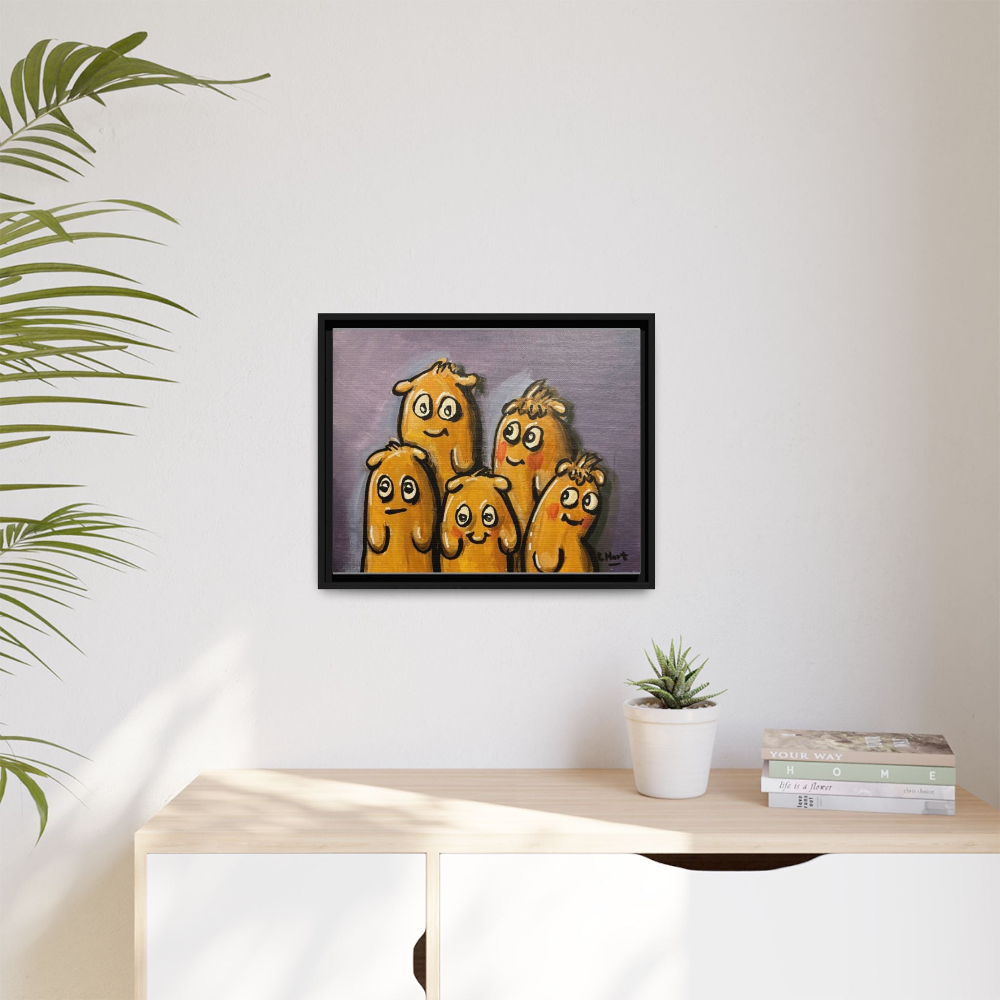 Whimsical Family Monsters Matte Canvas Framed Wall Art