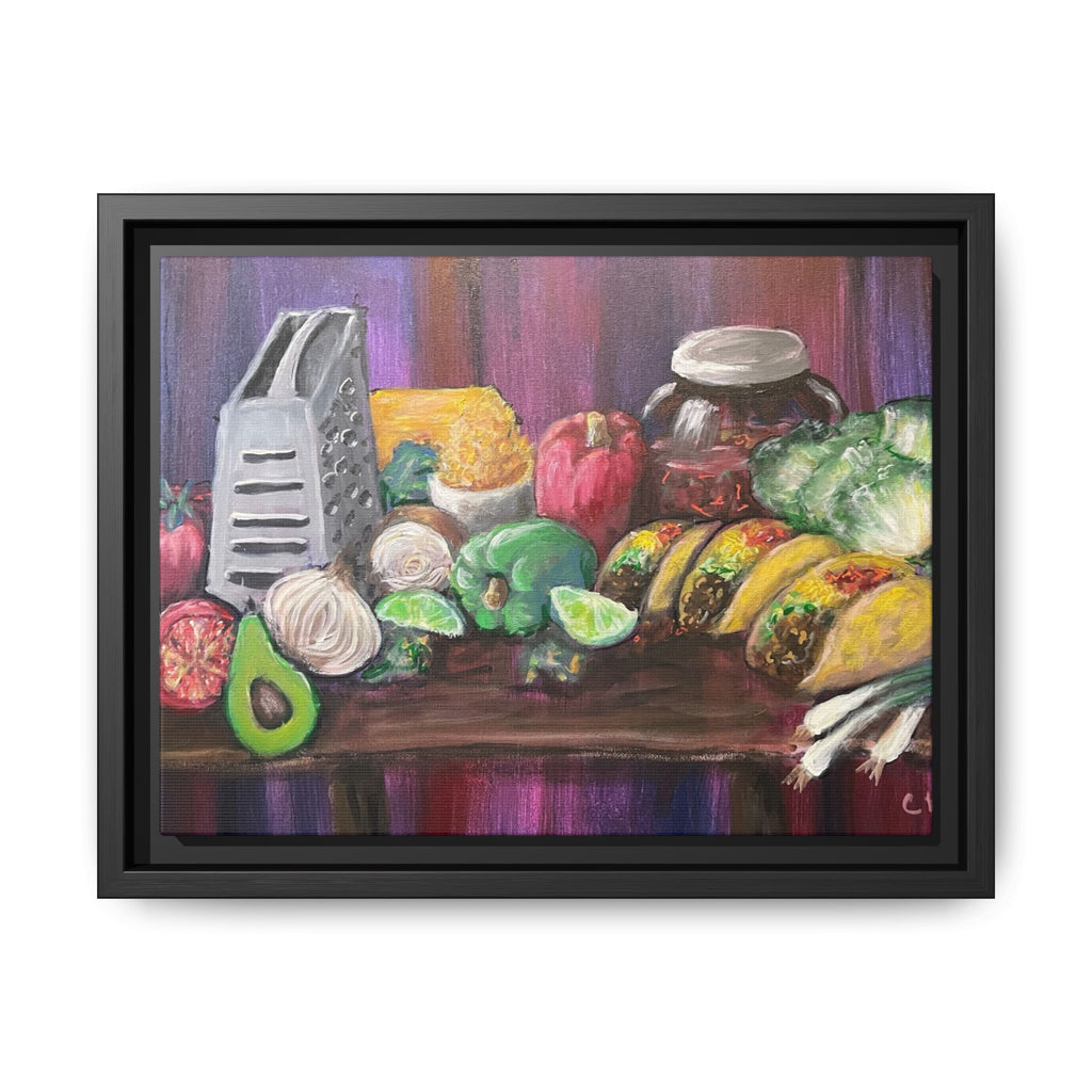Taco Tuesday Framed Matte Canvas: Colorful Kitchen Still Life Painting