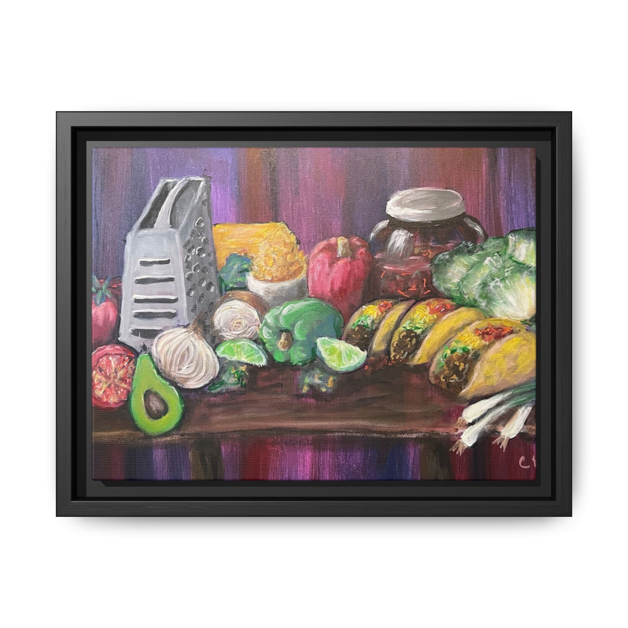 Taco Tuesday Framed Matte Canvas: Colorful Kitchen Still Life Painting