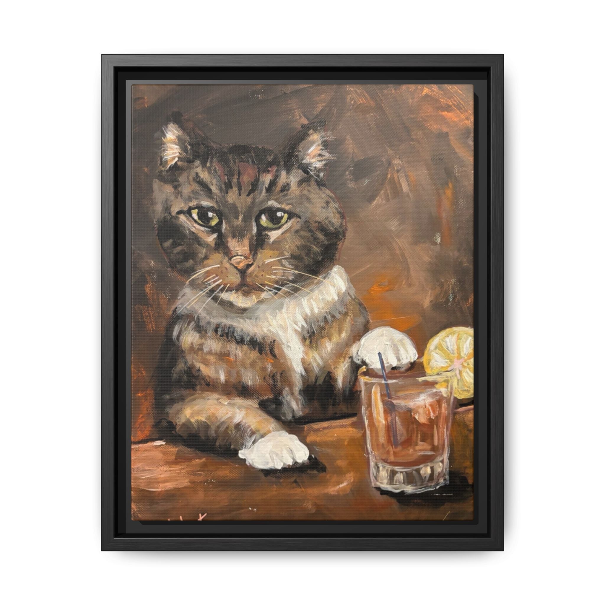 Tabby Cat With Drink - Matte Canvas Wall Art