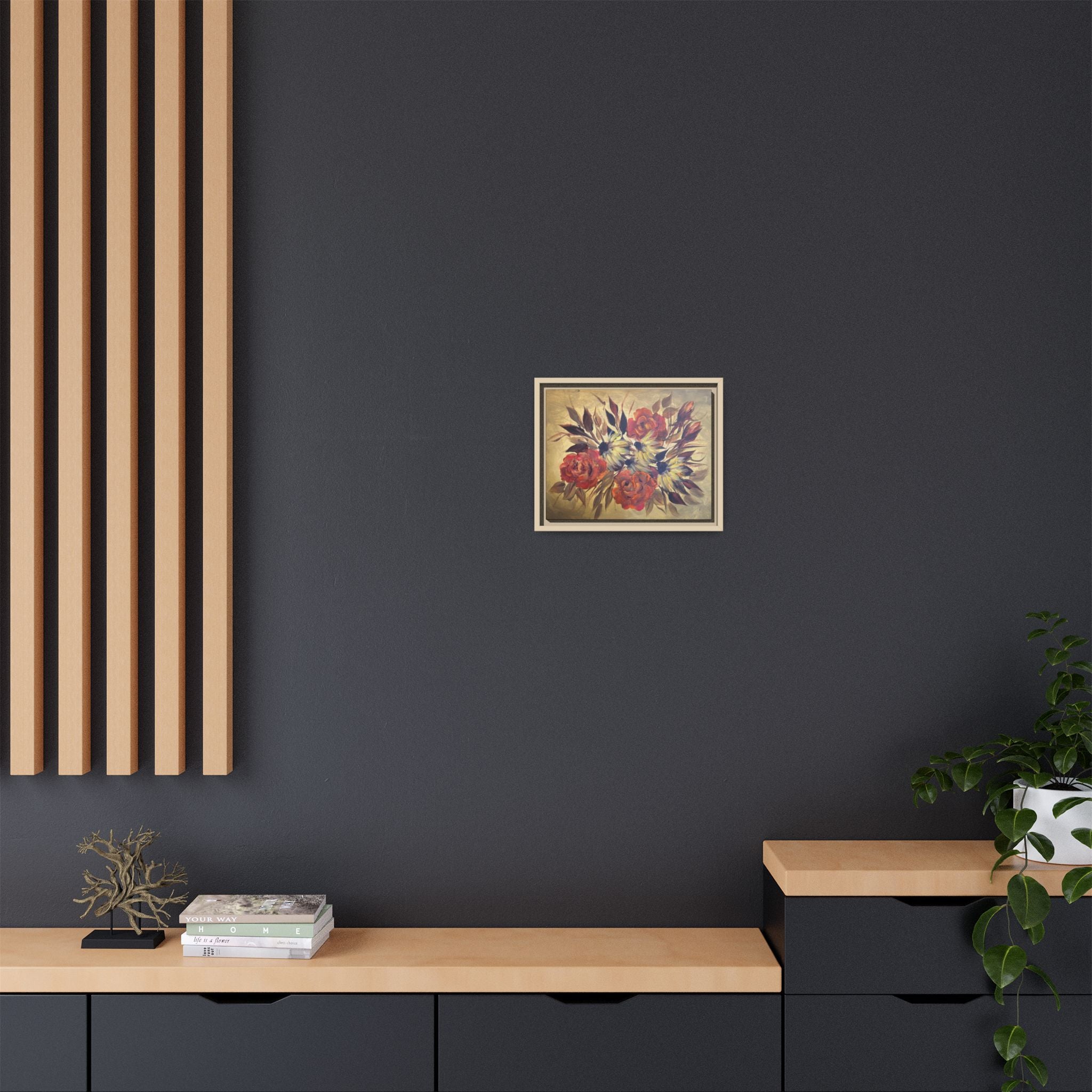 Framed Floral Canvas Wall Art — Vintage Rose Bouquet Matte Print