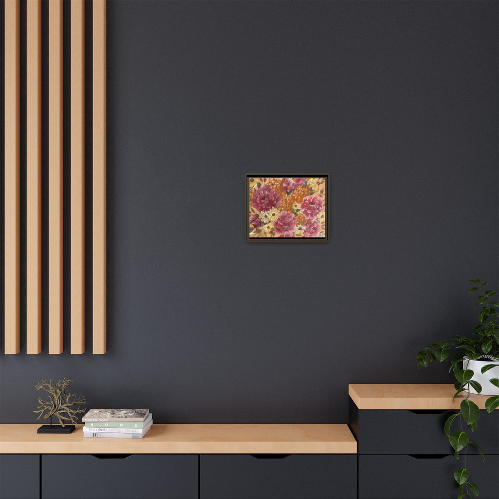 Warm Framed Floral Canvas Print — Vintage Pink Peonies Wall Art