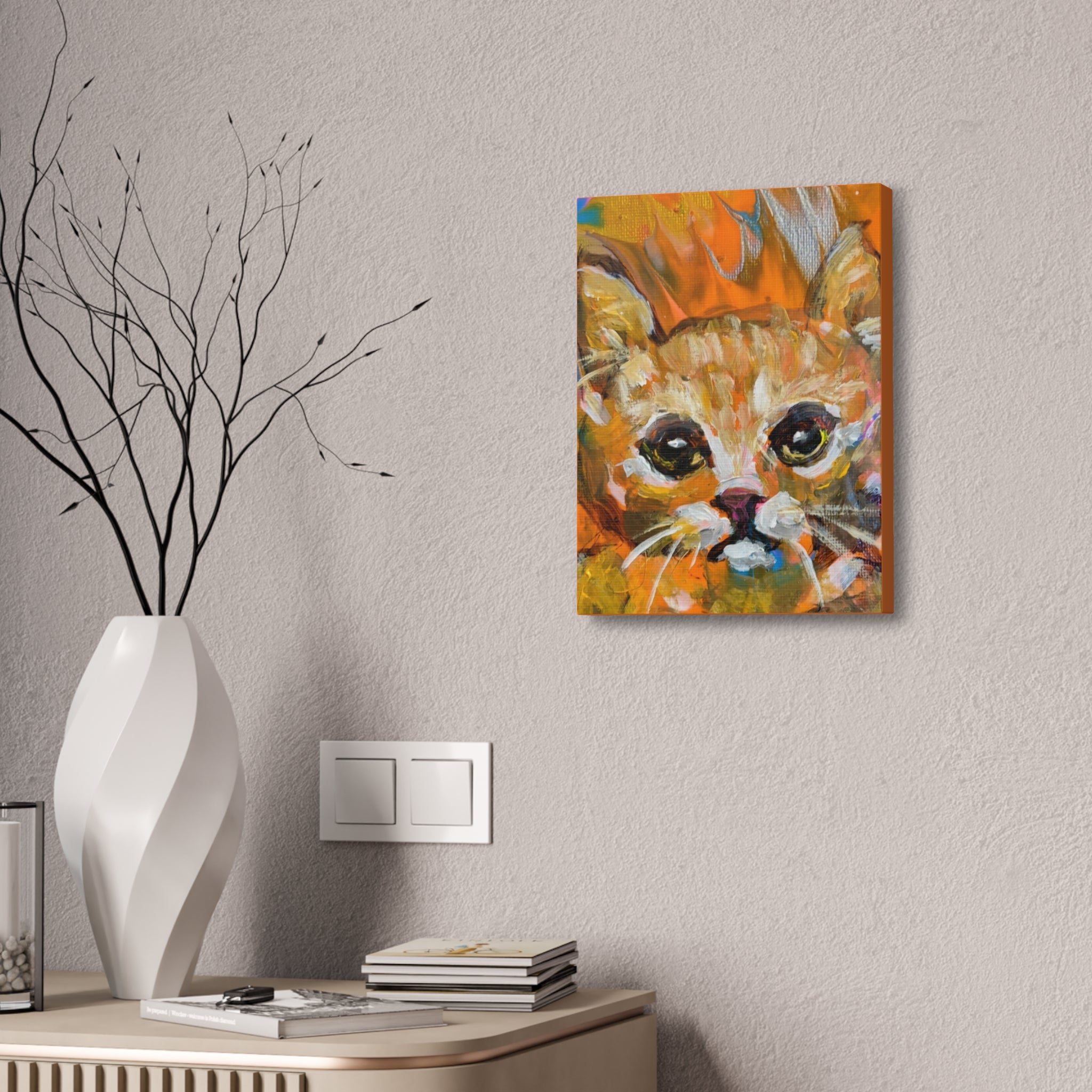 Friendly Cat, Printed Canvas Stretched, 1.5''