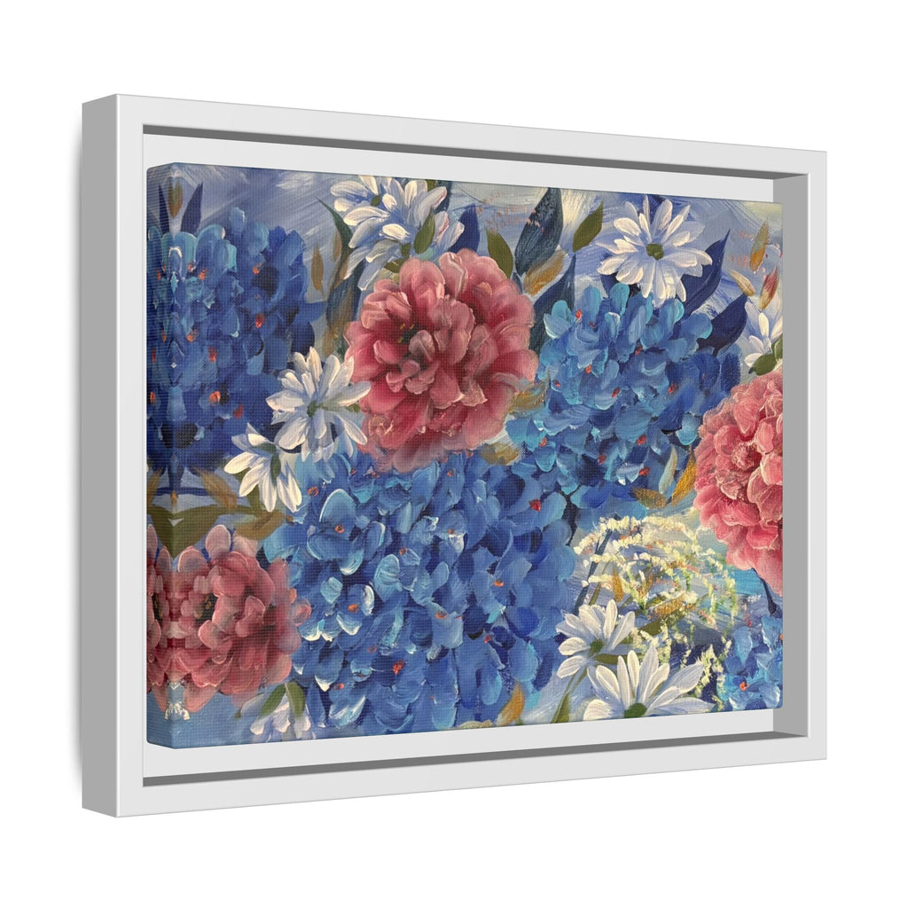 Cool Blue Framed Floral Canvas Print — Blue Hydrangea & Pink Peony Wall Art